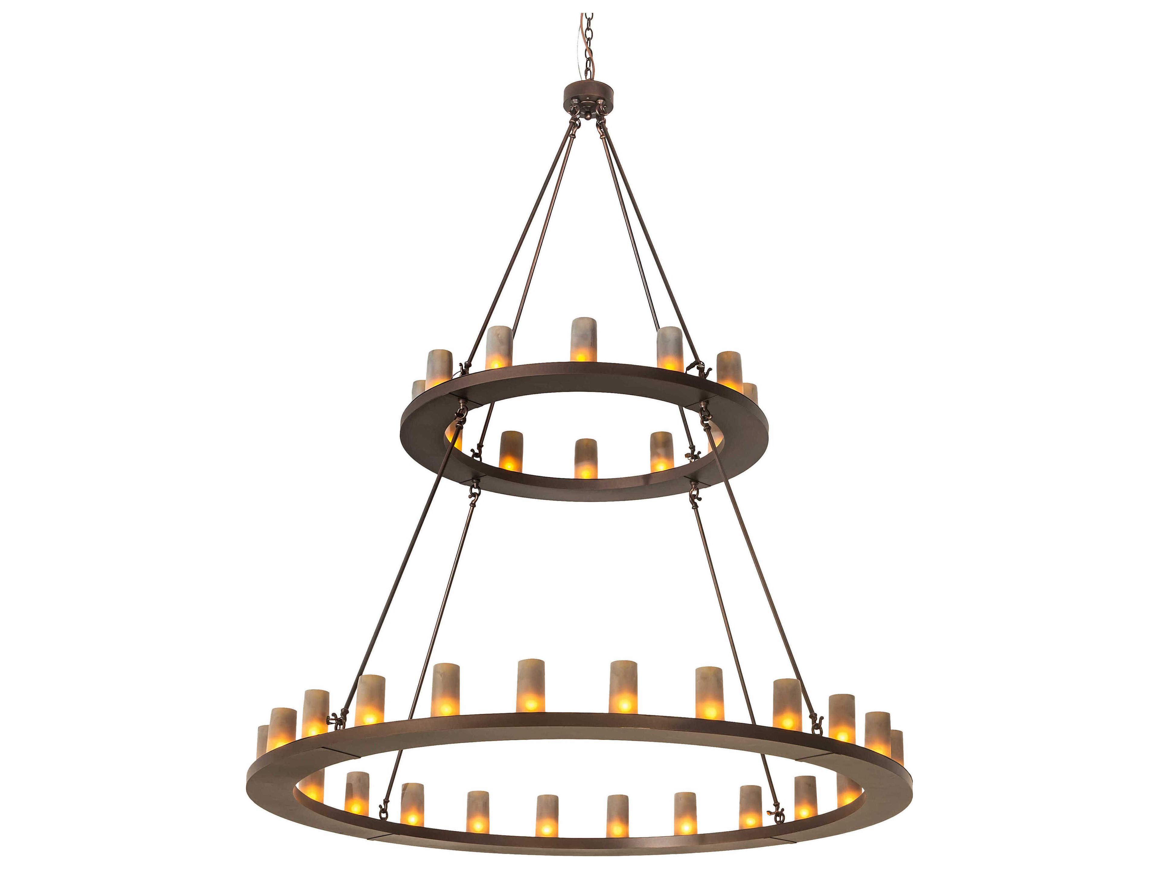 Meyda Loxley 36-Light Mahogany Bronze Brown Glass Cylinder Round Tiered Chandelier