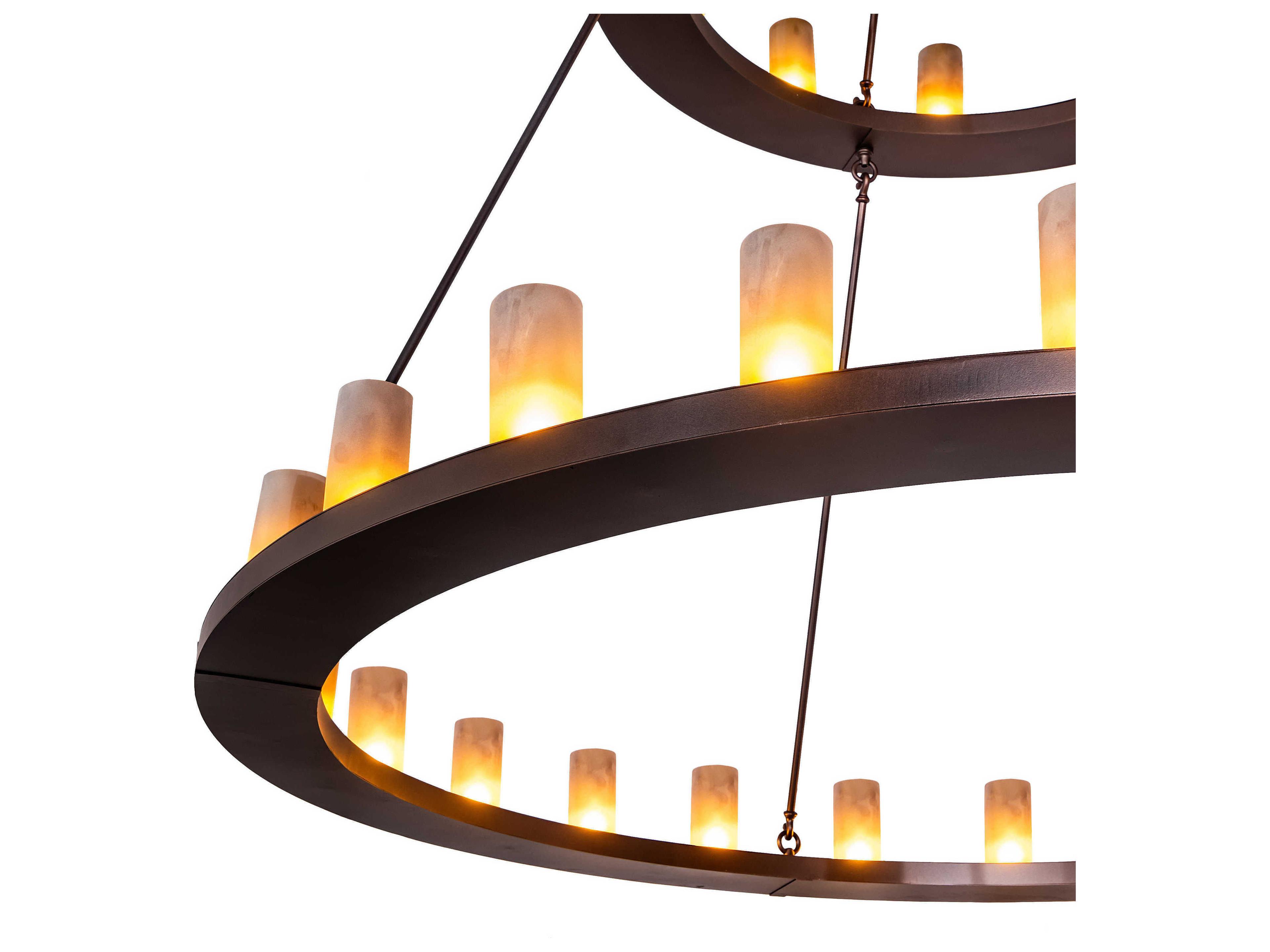 Meyda Loxley 36-Light Mahogany Bronze Brown Glass Cylinder Round Tiered Chandelier