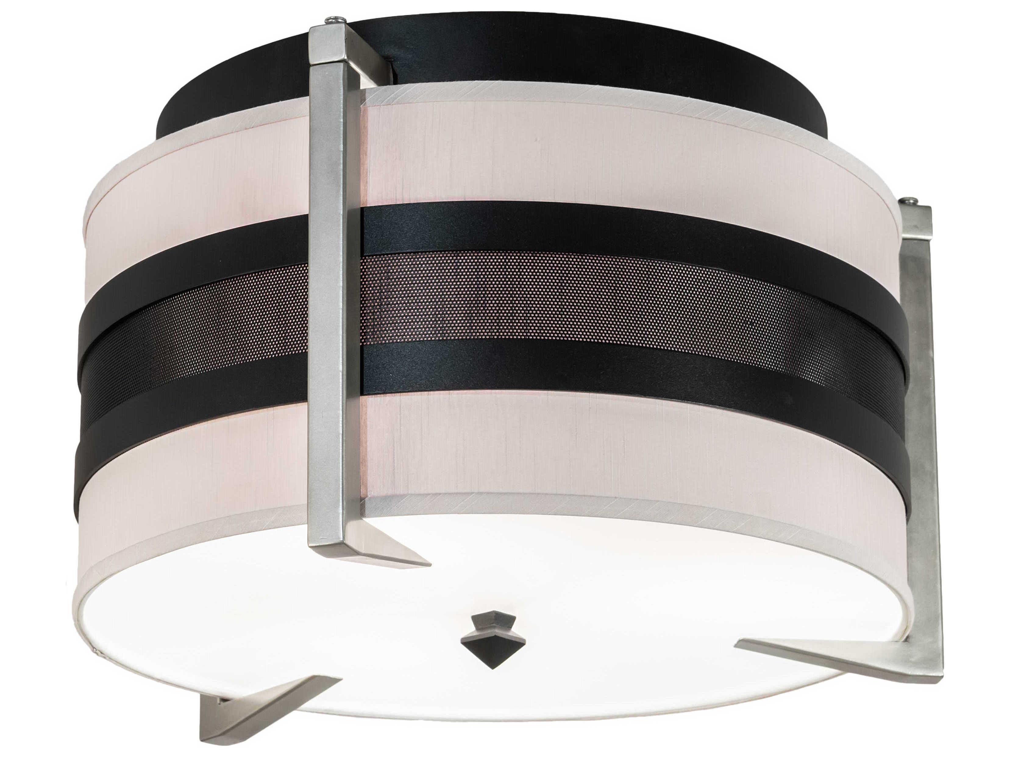 Meyda Nathan 3-Light Brushed Nickel Black LED Drum Flush Mount