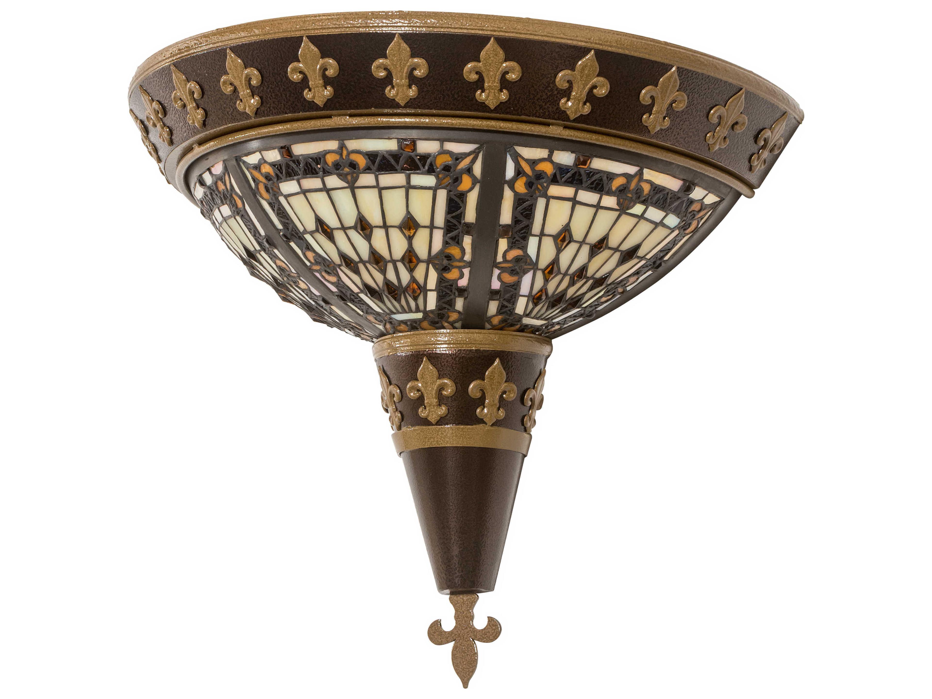 Meyda Fleur-de-lis 2-Light Copper Vein Gold Glass Tiffany Wall Sconce