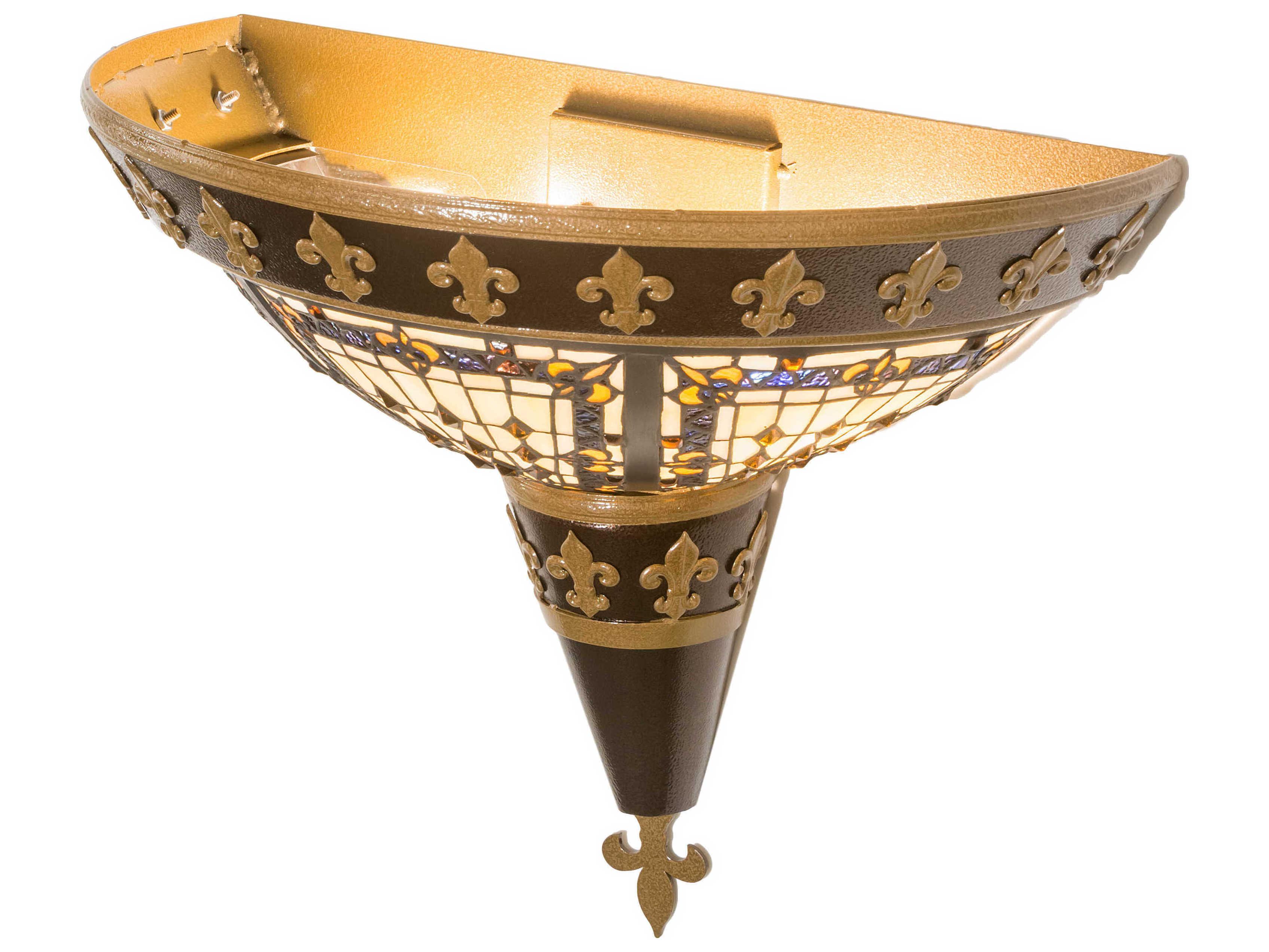 Meyda Fleur-de-lis 2-Light Copper Vein Gold Glass Tiffany Wall Sconce