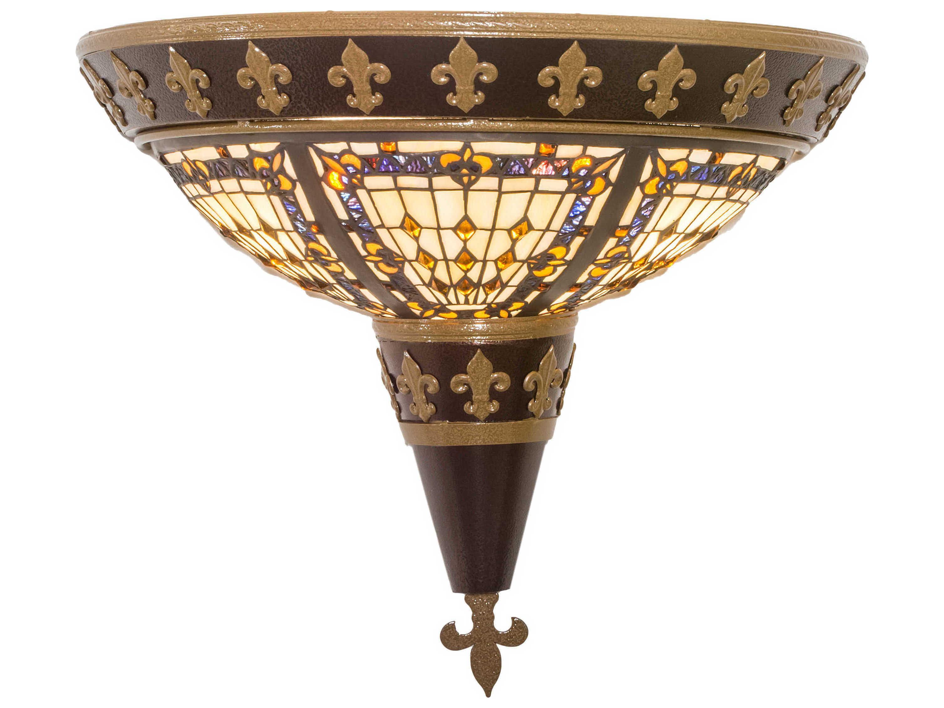 Meyda Fleur-de-lis 2-Light Copper Vein Gold Glass Tiffany Wall Sconce