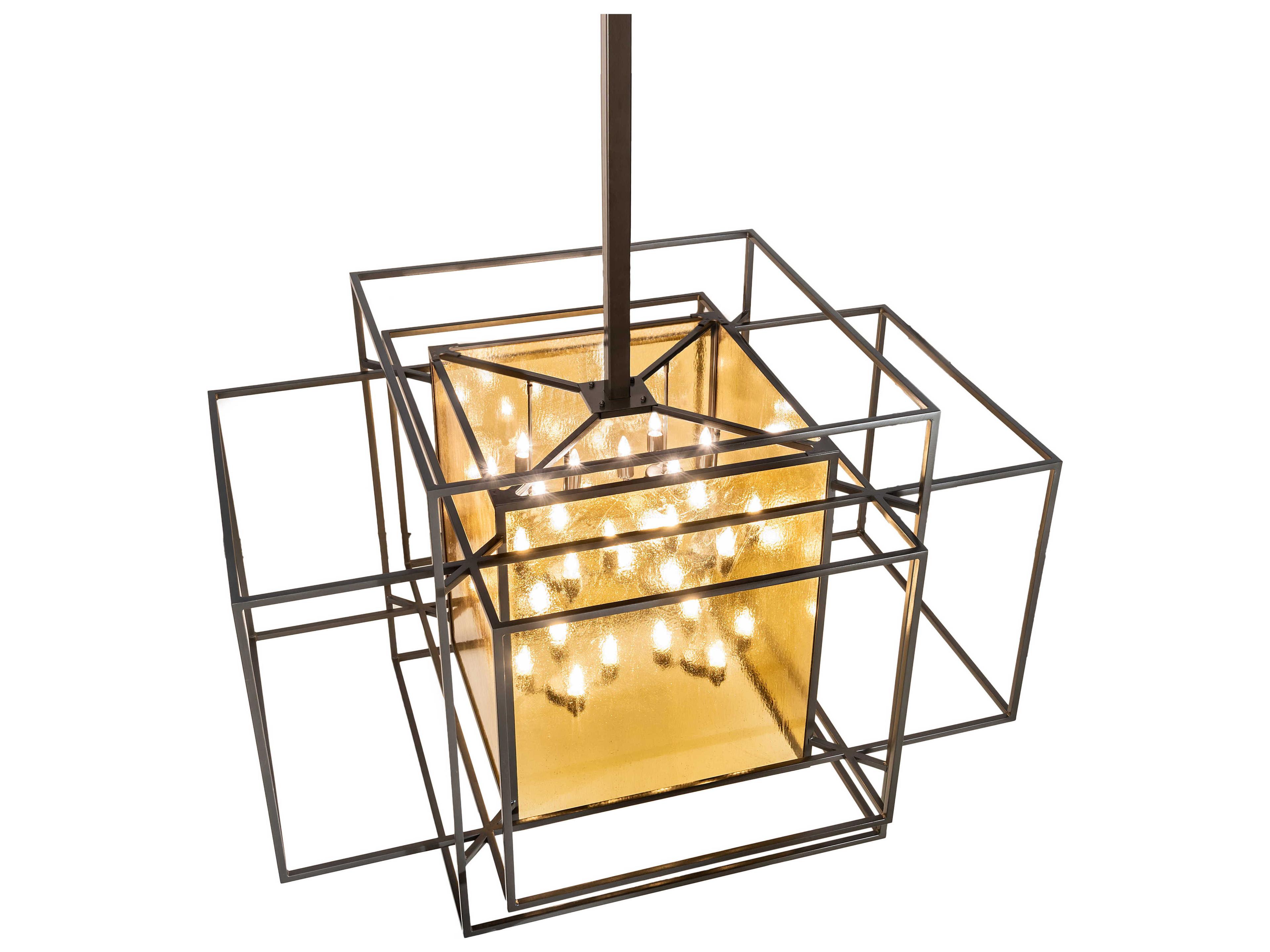 Meyda Kitzi Box 32-Light Timeless Bronze Glass Candelabra Geometric Chandelier