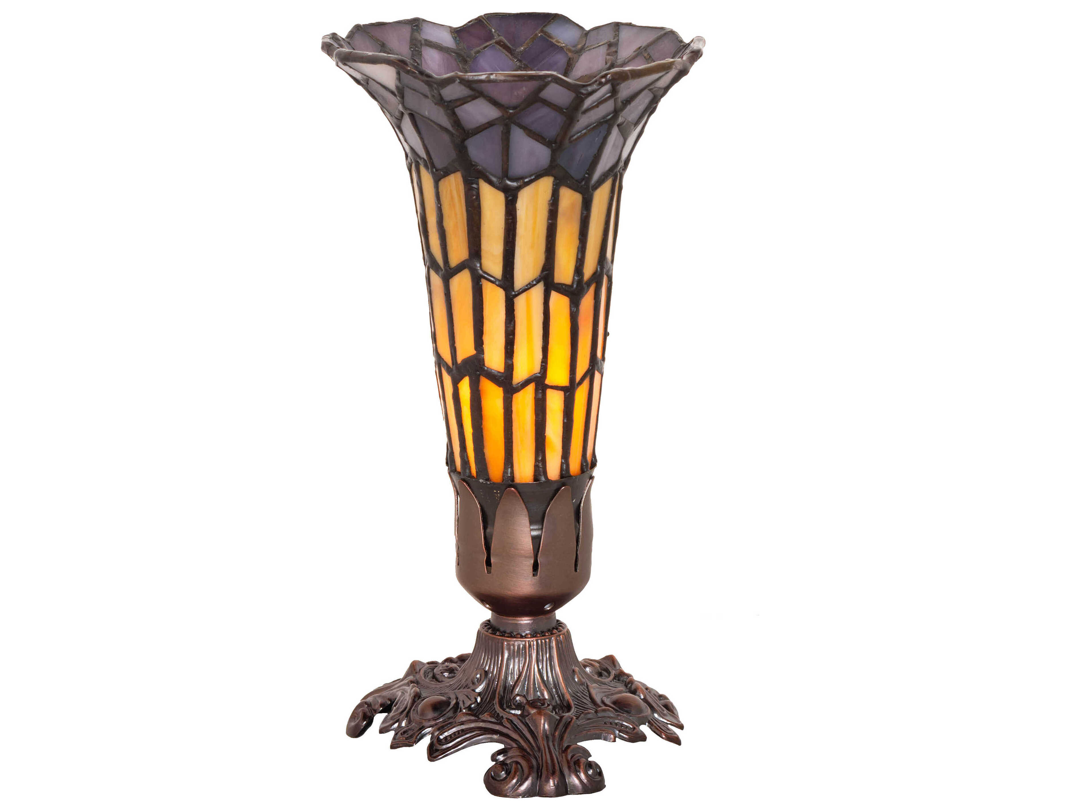 Meyda Pond Lily Mahogany Bronze Glass Tiffany Table Lamp with Sunflower Violet Shade