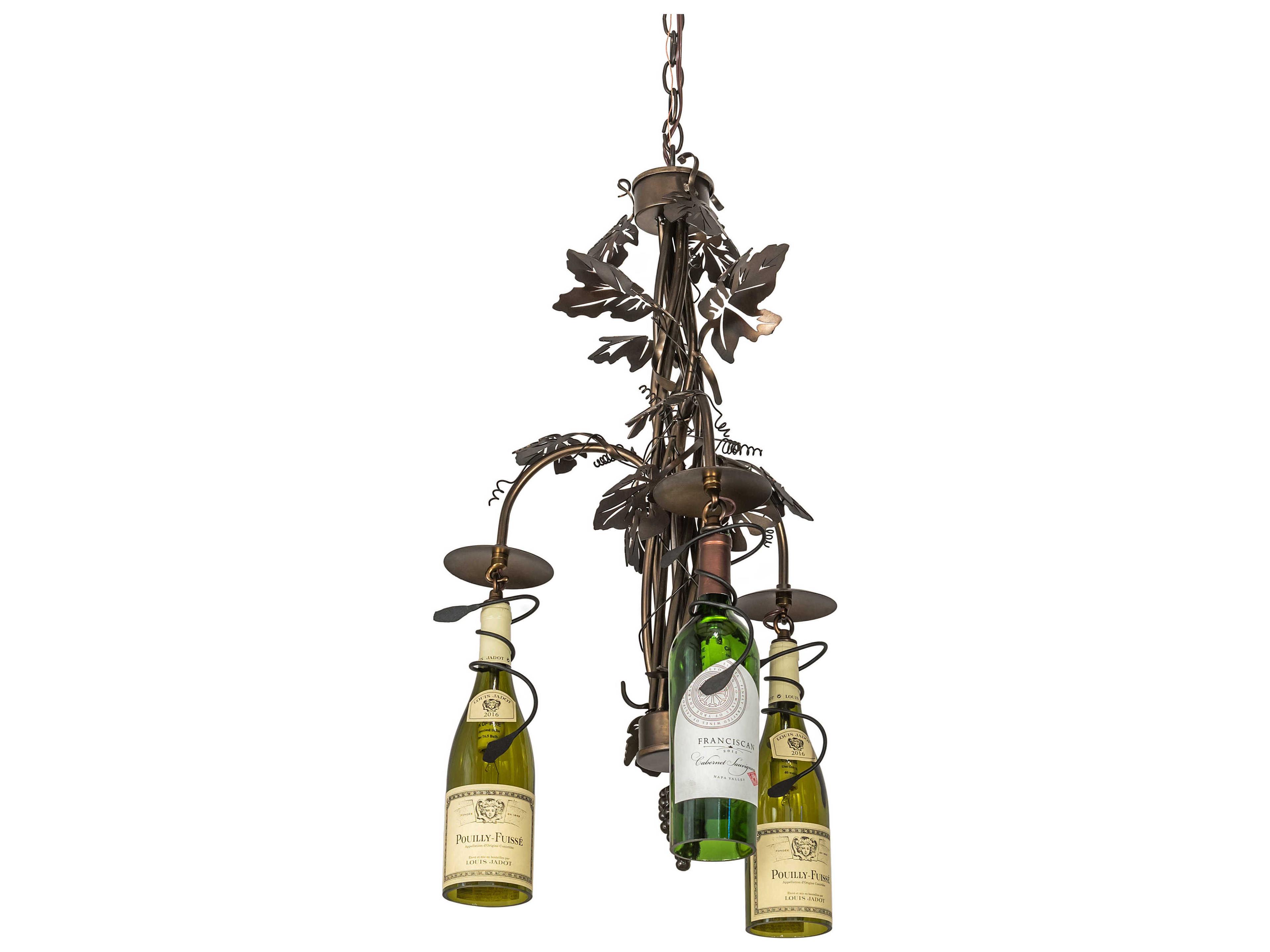 Meyda Tuscan Vineyard 3-Light Antique Copper Glass Chandelier