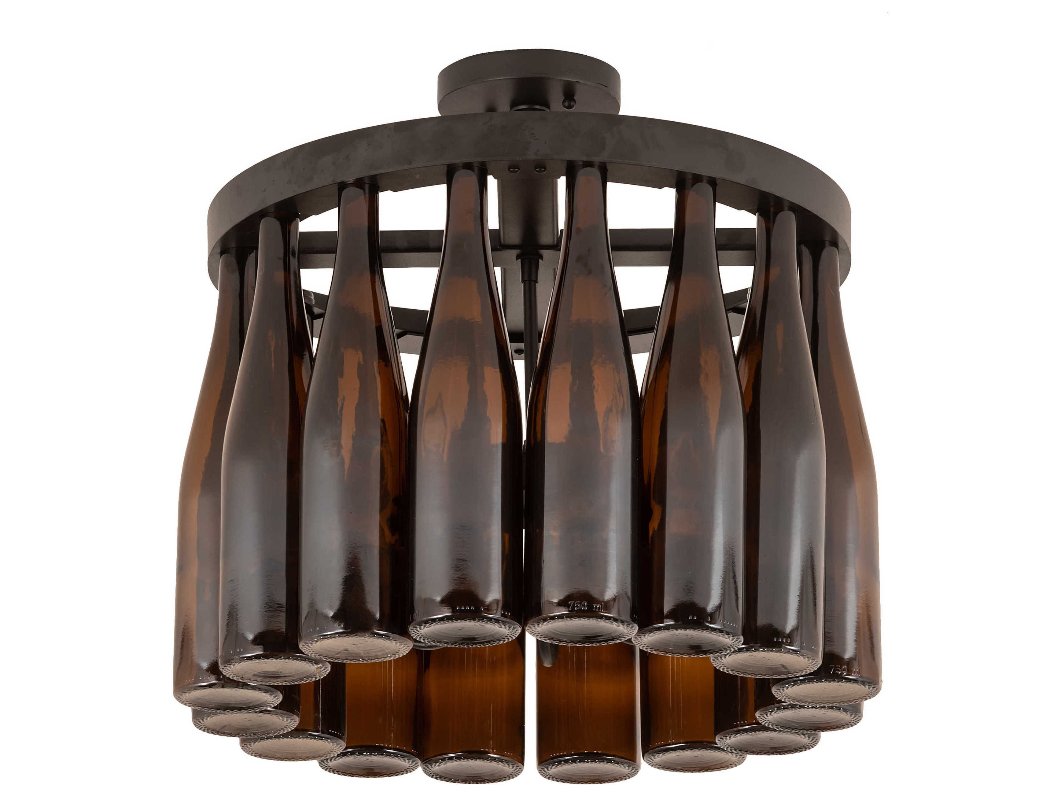 Meyda Tuscan Vineyard 5-Light Black Amber Brown Glass Drum Semi Flush Mount
