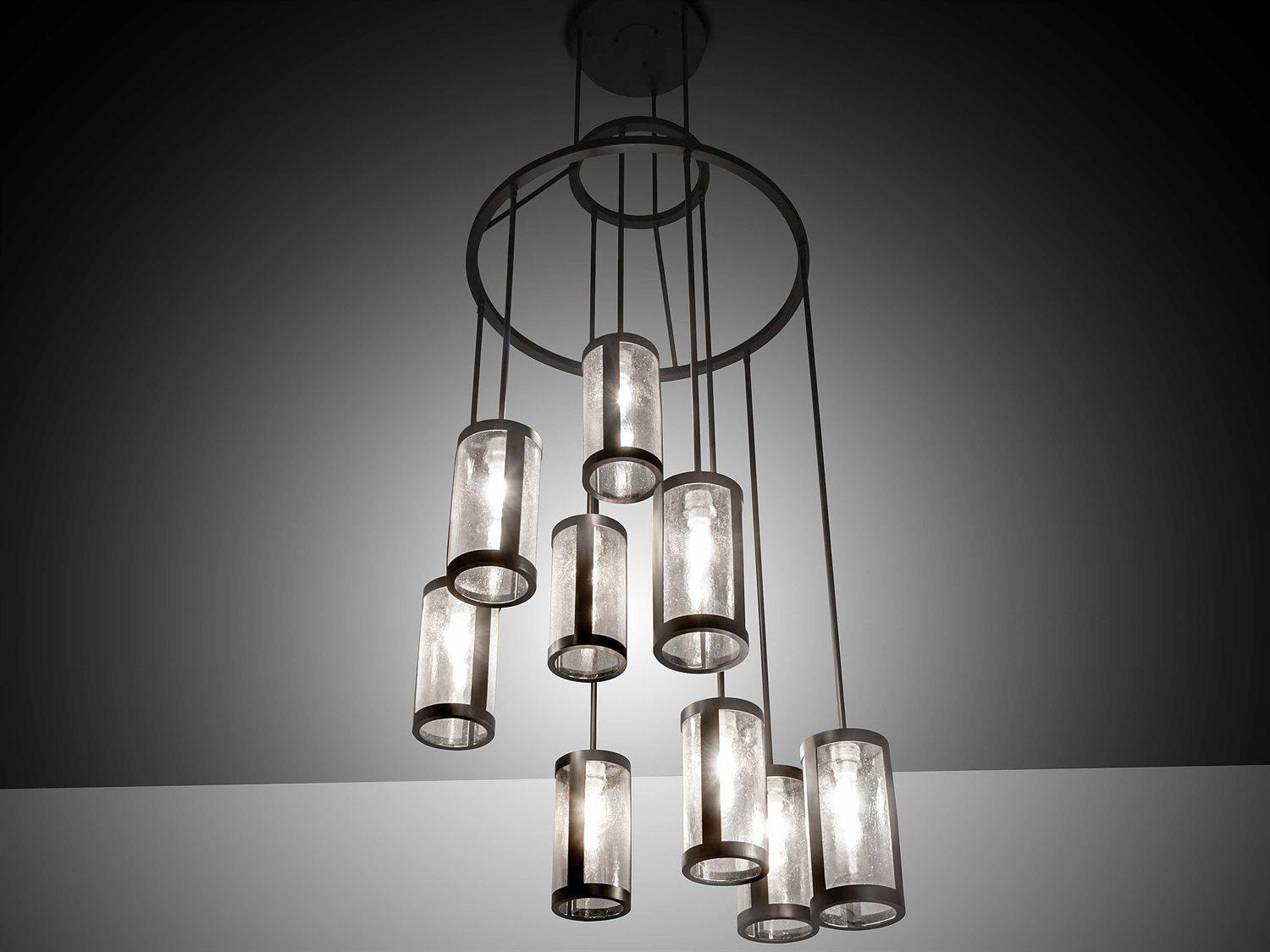 Meyda Cartier 9-Light Black Clear Seedy Glass Cylinder Pendant