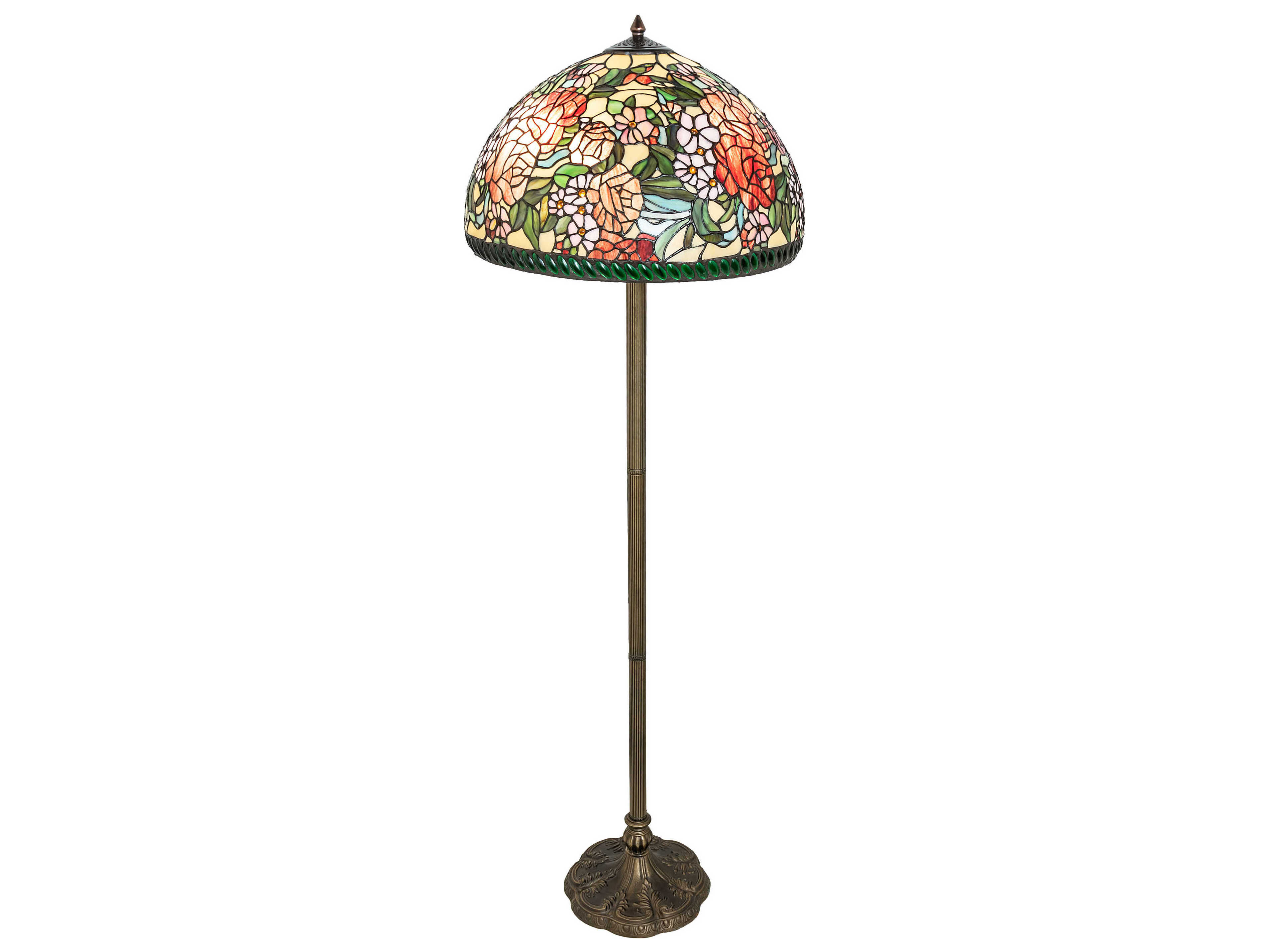 Meyda Romance Rose Brass Glass Tiffany Floor Lamp