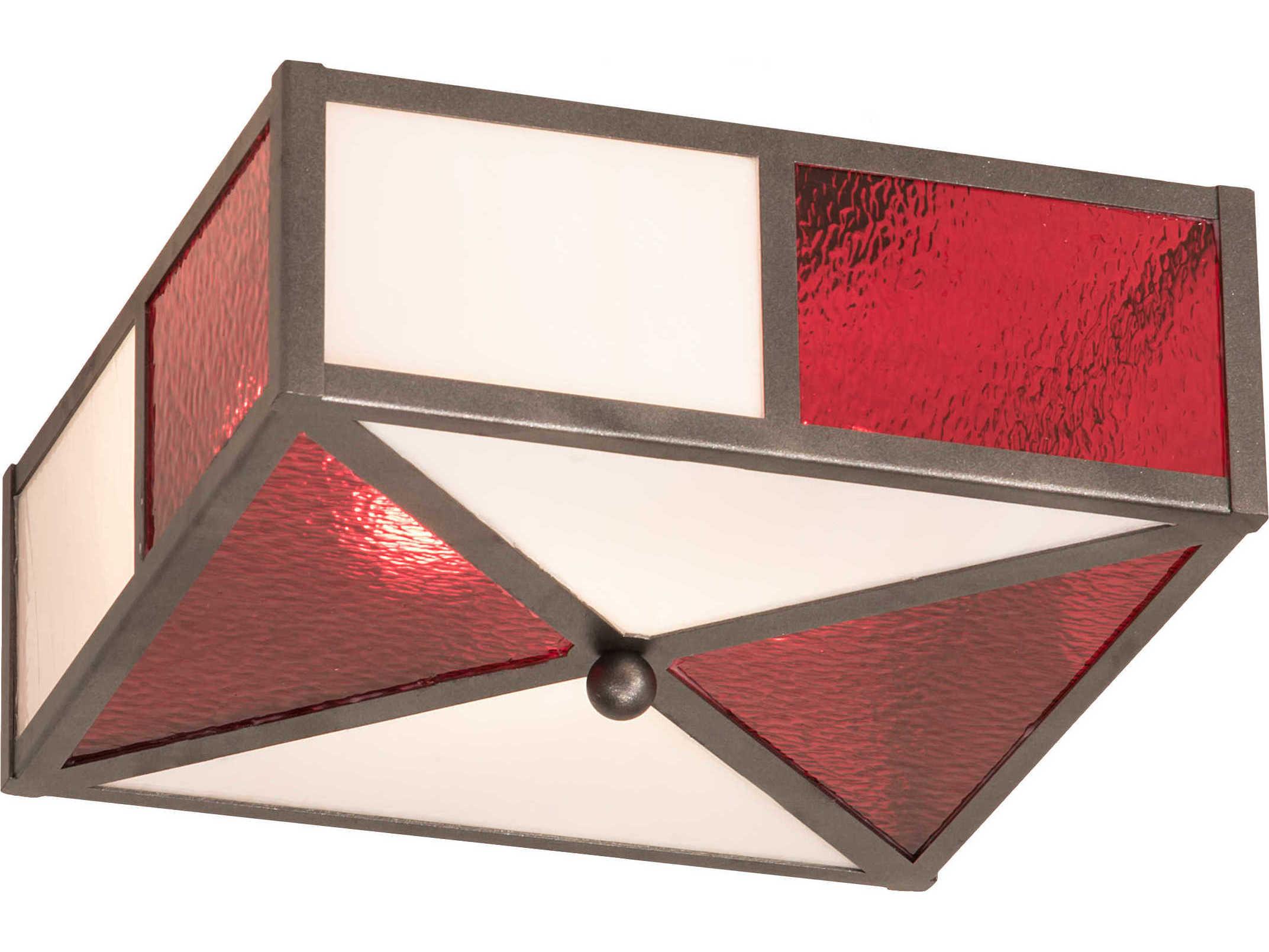 Meyda Cardenal 2-Light Pewter Red Glass Geometric Flush Mount