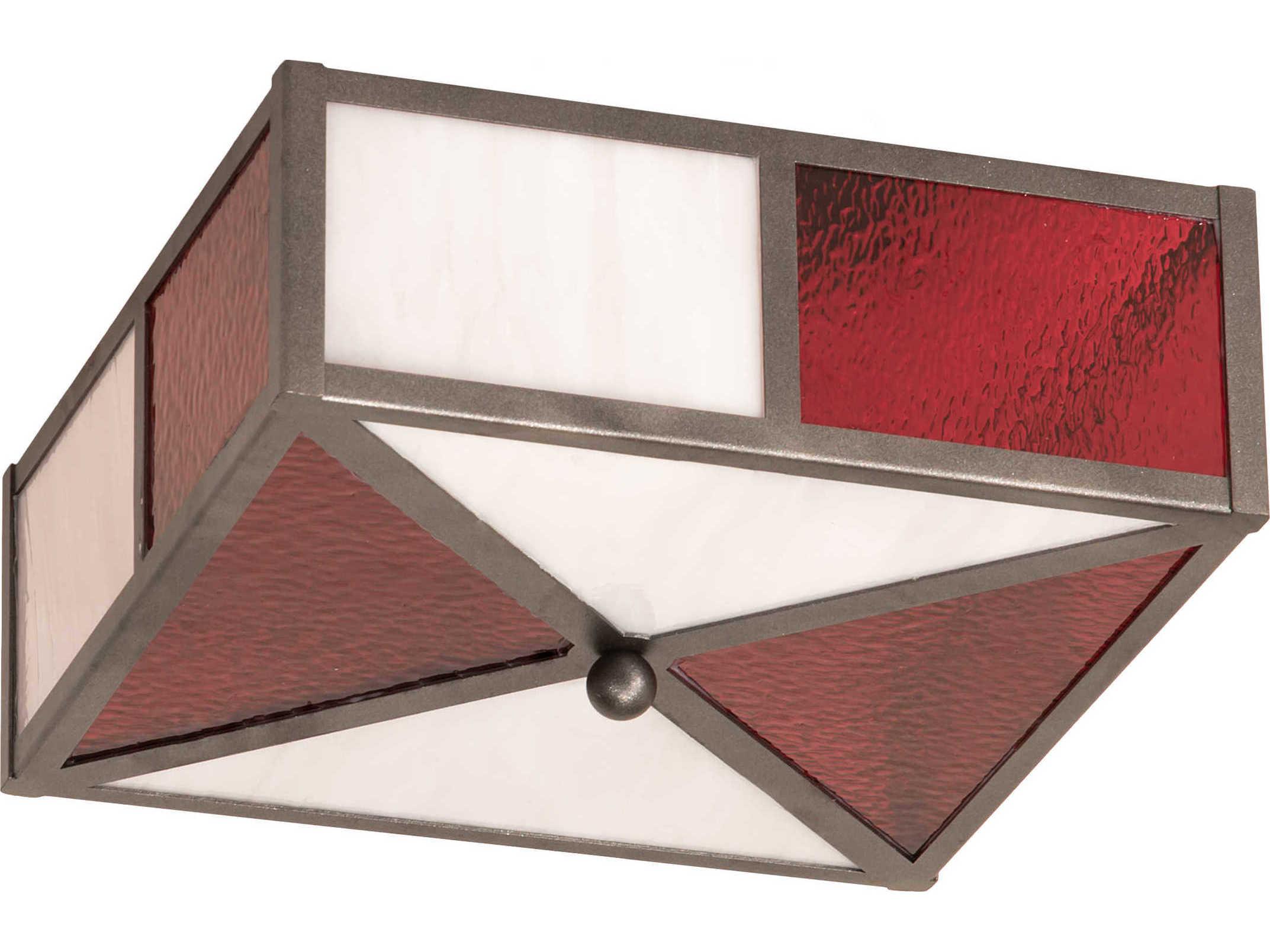 Meyda Cardenal 2-Light Pewter Red Glass Geometric Flush Mount