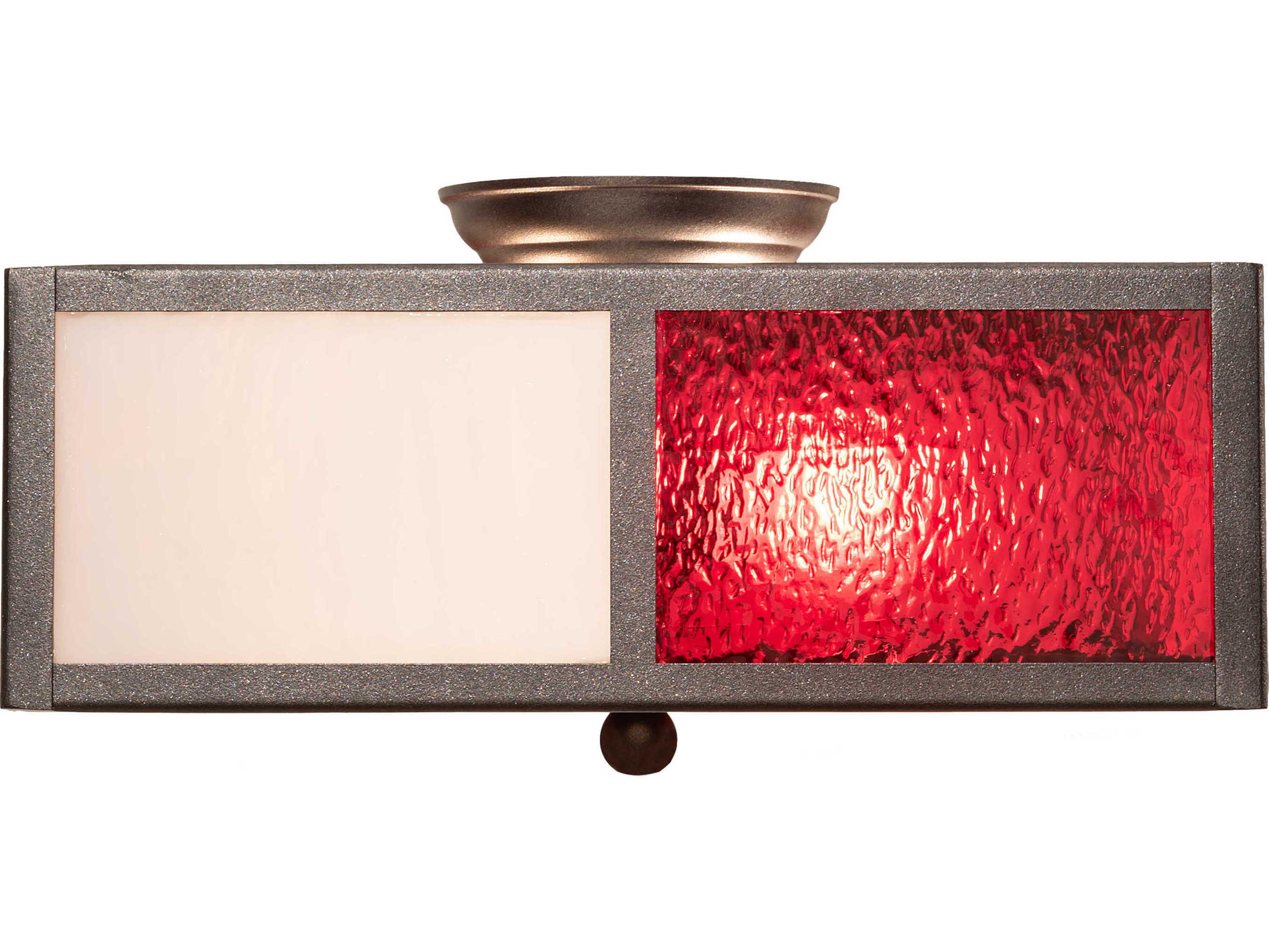 Meyda Cardenal 2-Light Pewter Red Glass Geometric Flush Mount