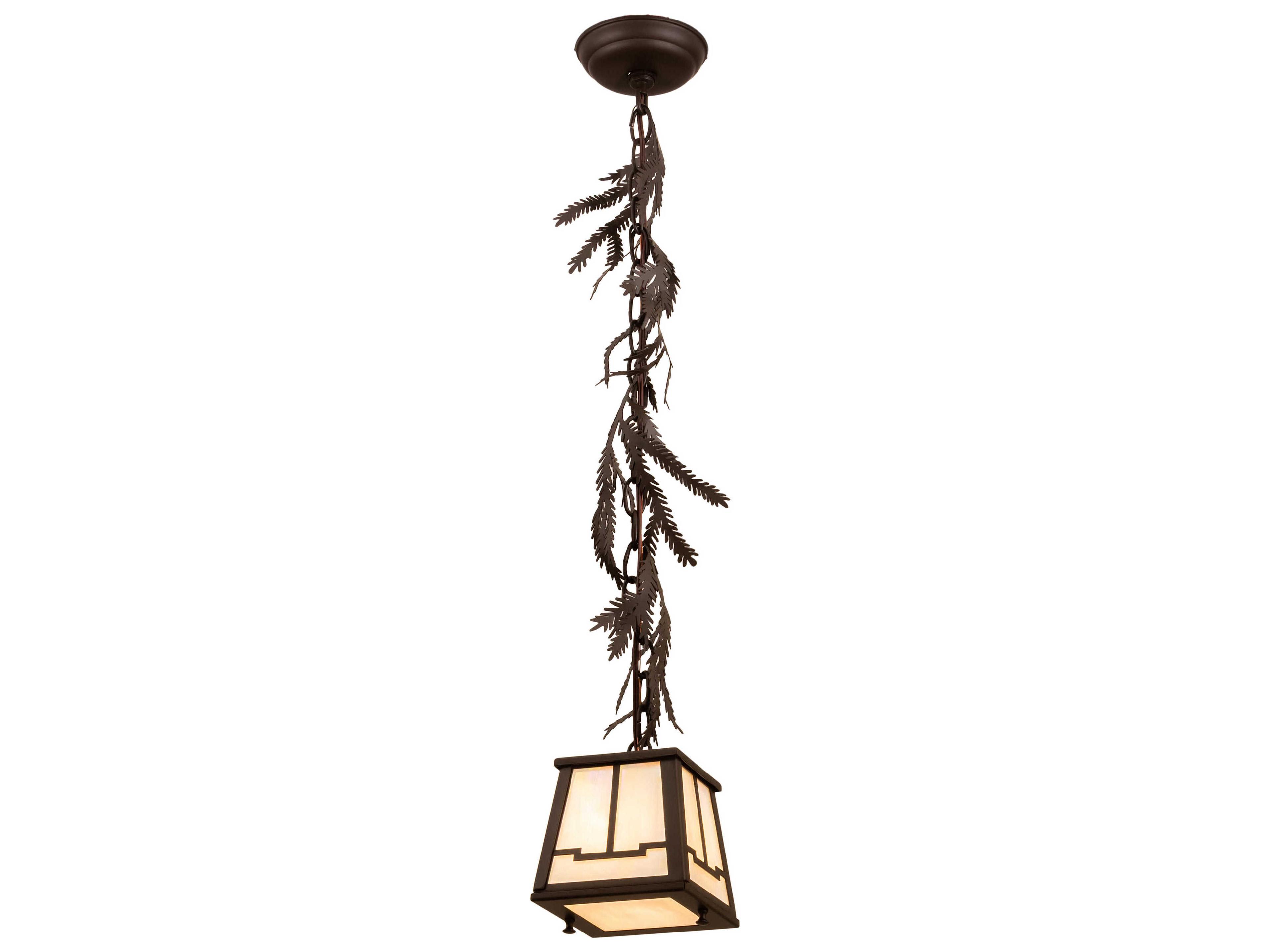Meyda Pine Branch Valley View 1-Light Oil Rubbed Bronze White Glass Lantern Mini Pendant