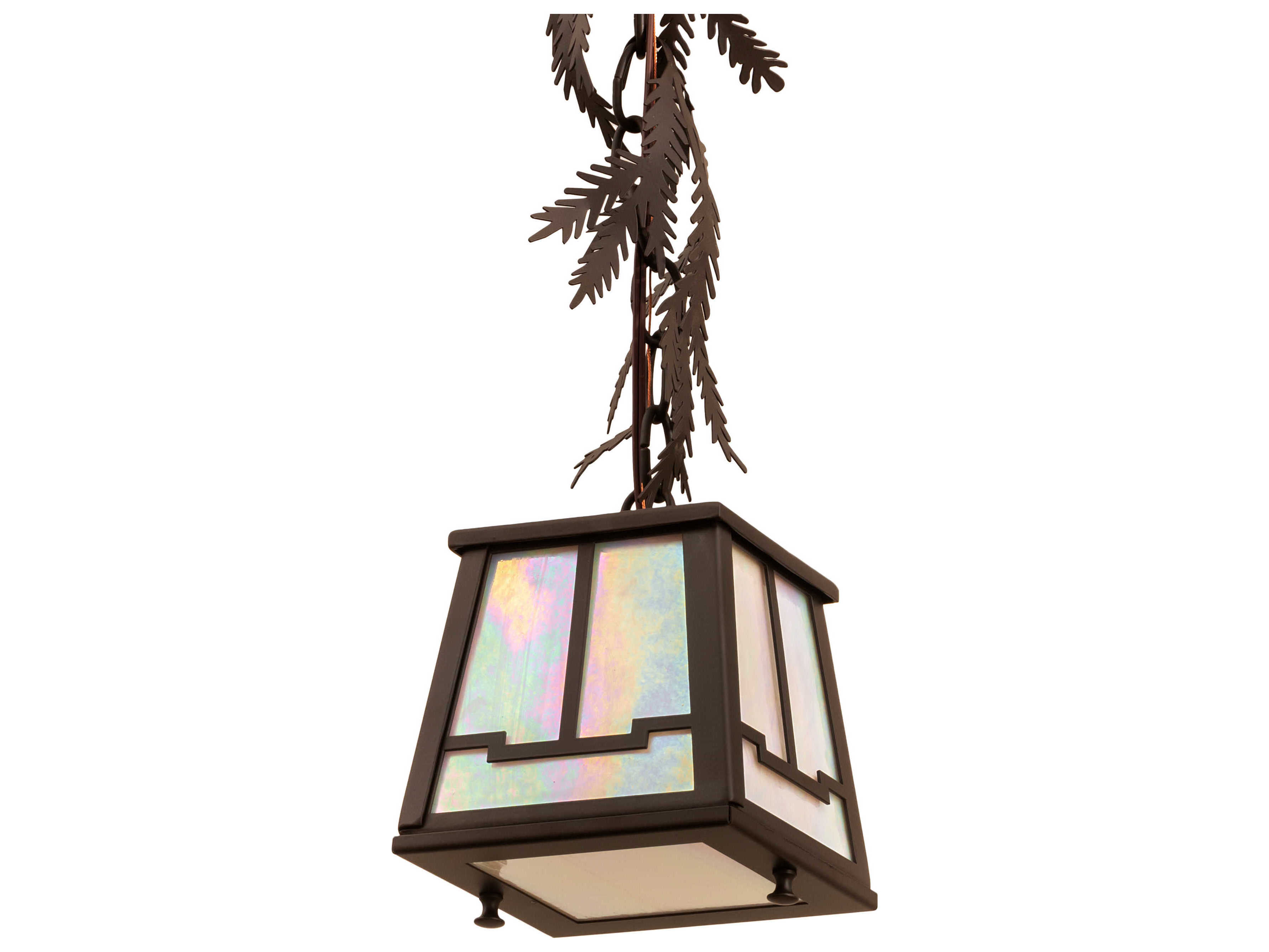 Meyda Pine Branch Valley View 1-Light Oil Rubbed Bronze White Glass Lantern Mini Pendant