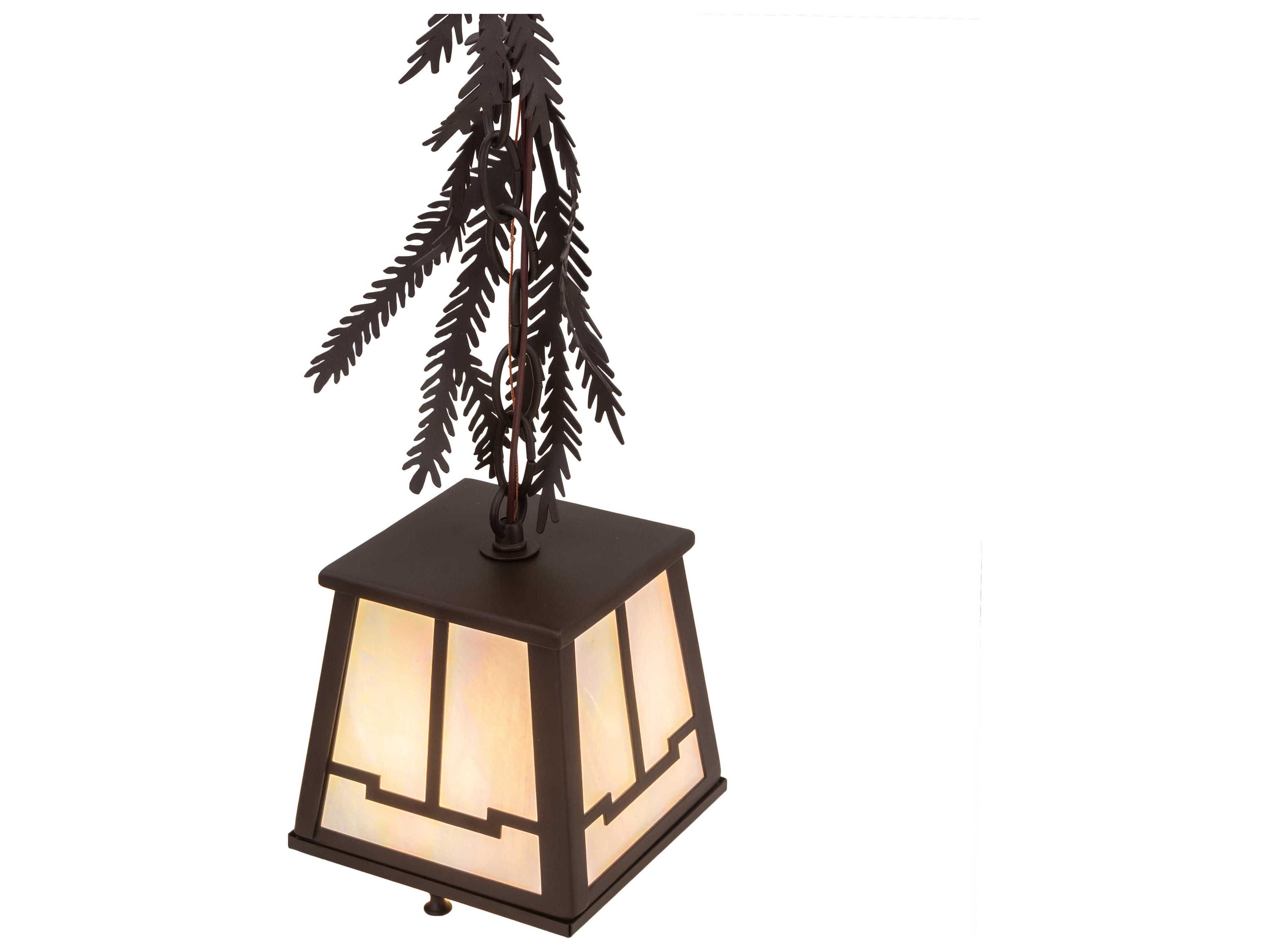 Meyda Pine Branch Valley View 1-Light Oil Rubbed Bronze White Glass Lantern Mini Pendant