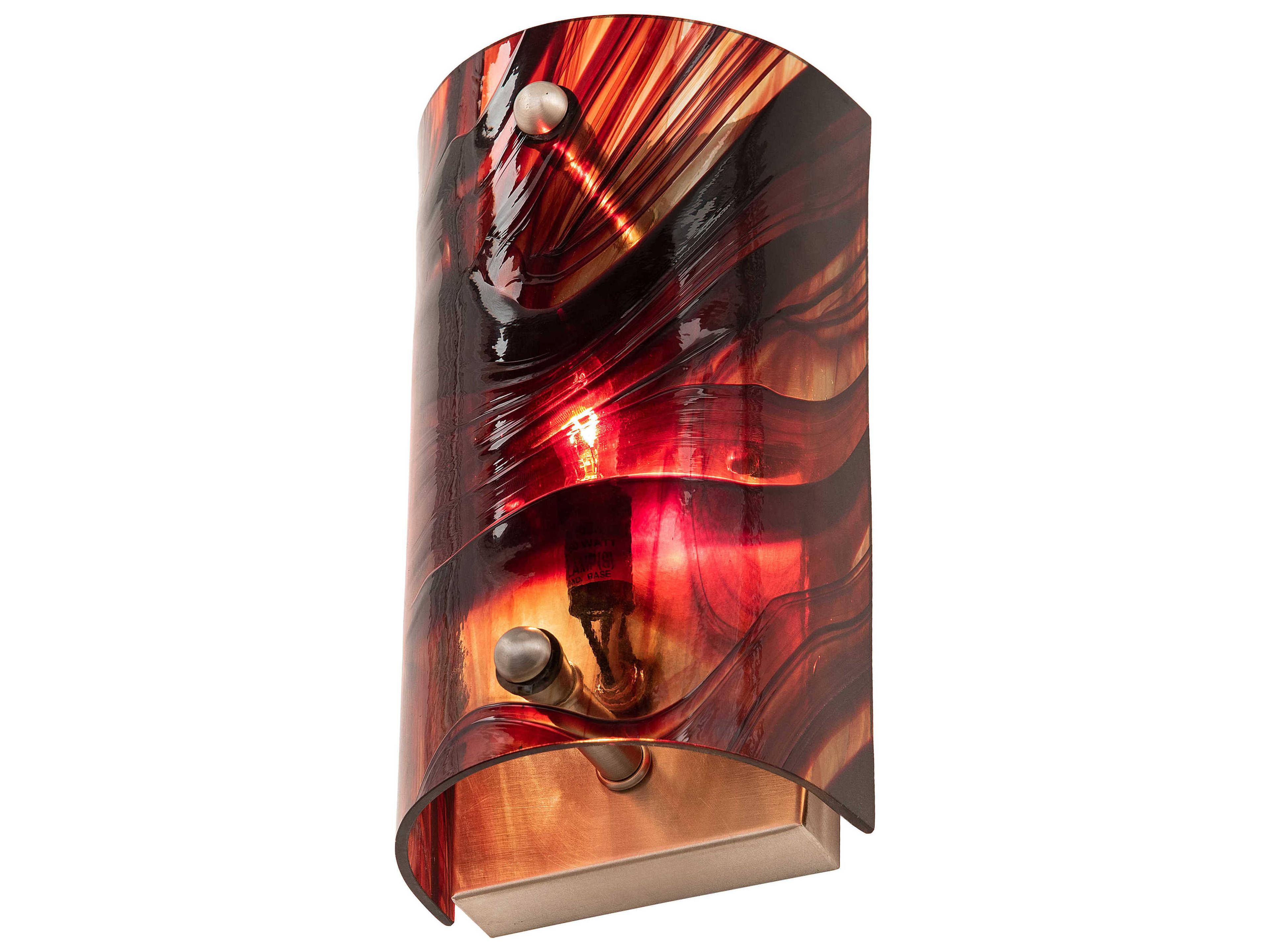 Meyda Cabernet Swirl 1-Light Brushed Nickel Red Glass Tiffany Wall Sconce