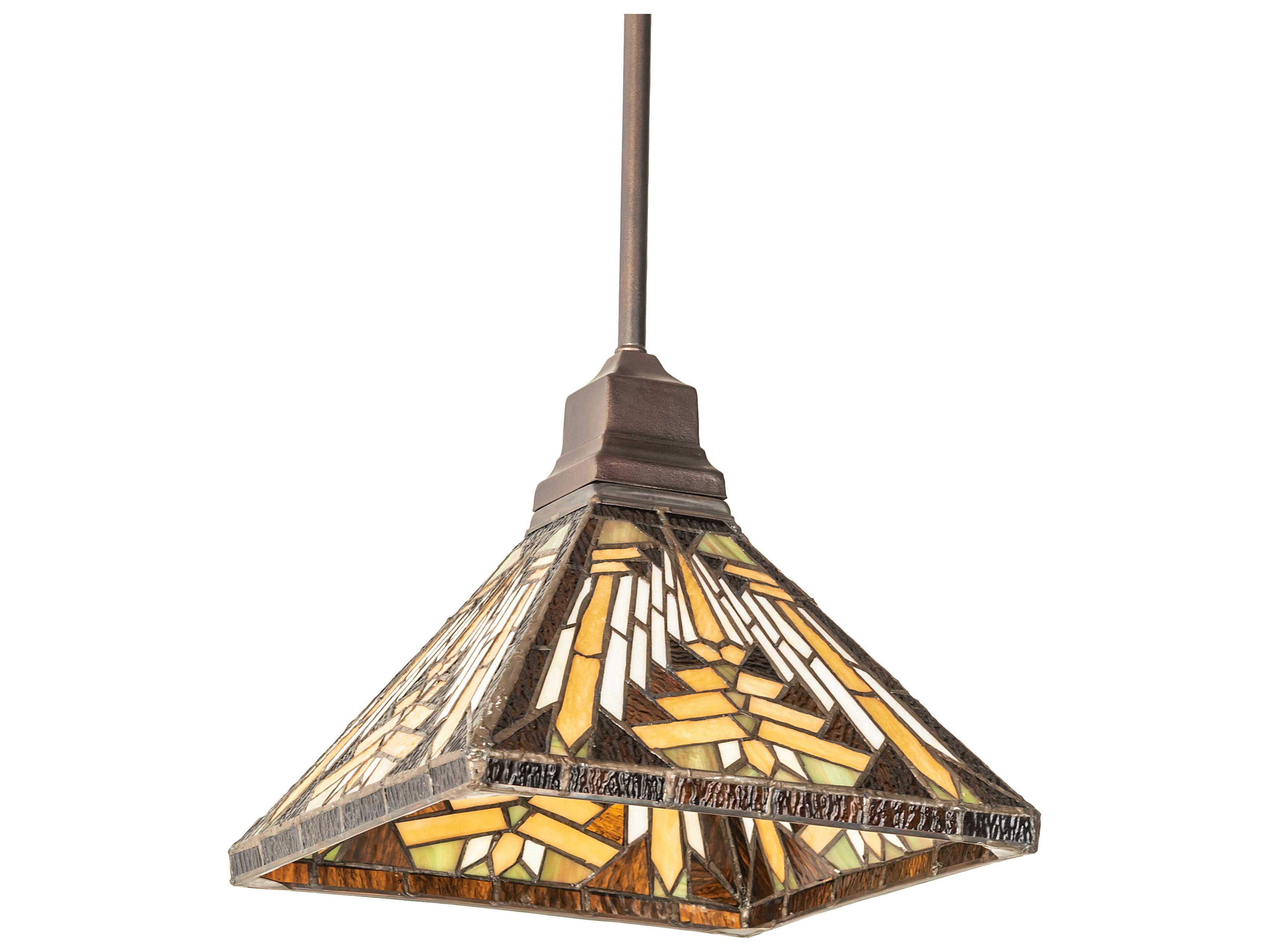 Meyda Nuevo Ii 1-Light Mahogany Bronze Brown Glass Tiffany Pendant