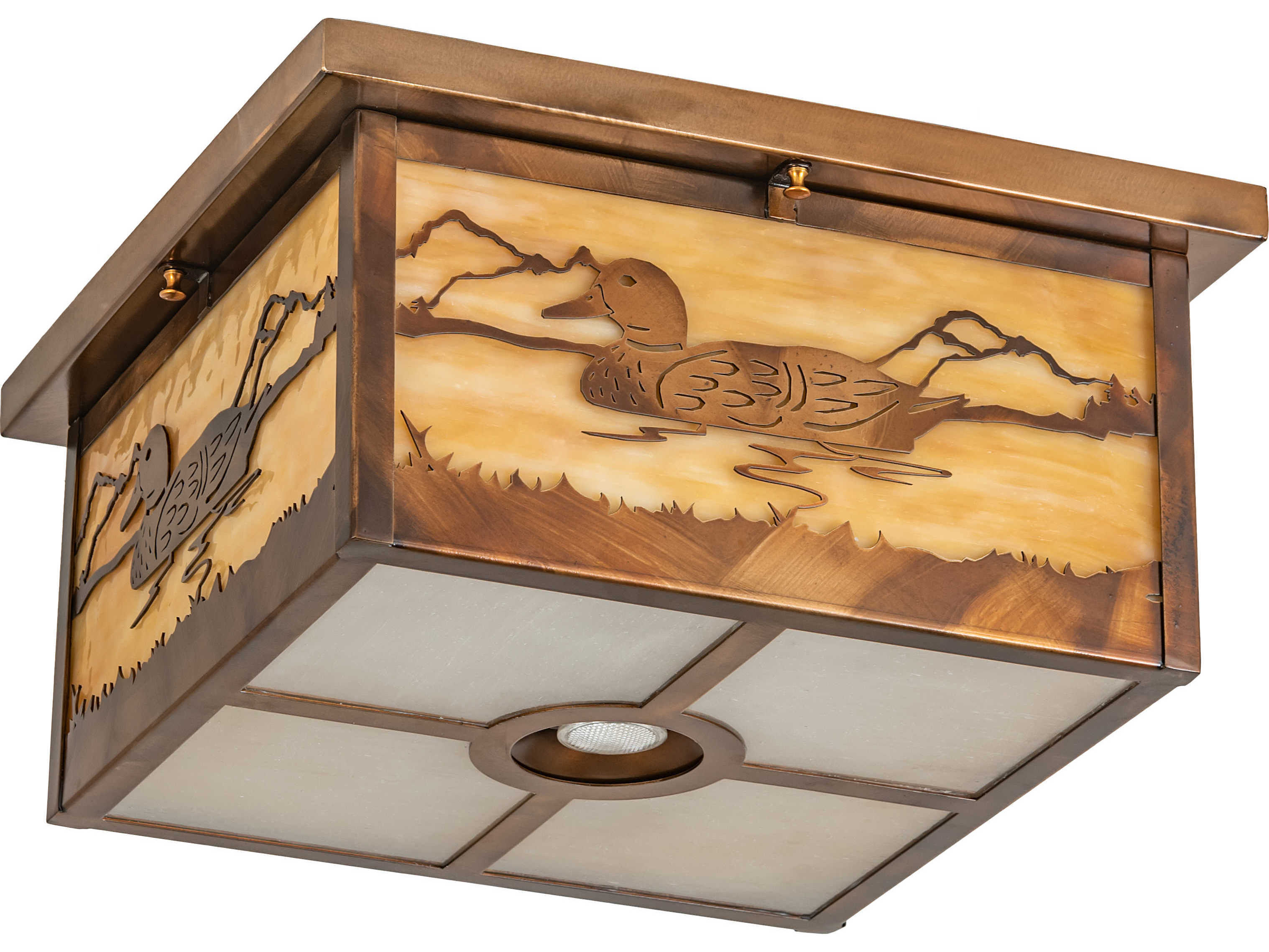 Meyda Hyde Park 5-Light Vintage Copper Brown Glass LED Geometric Flush Mount