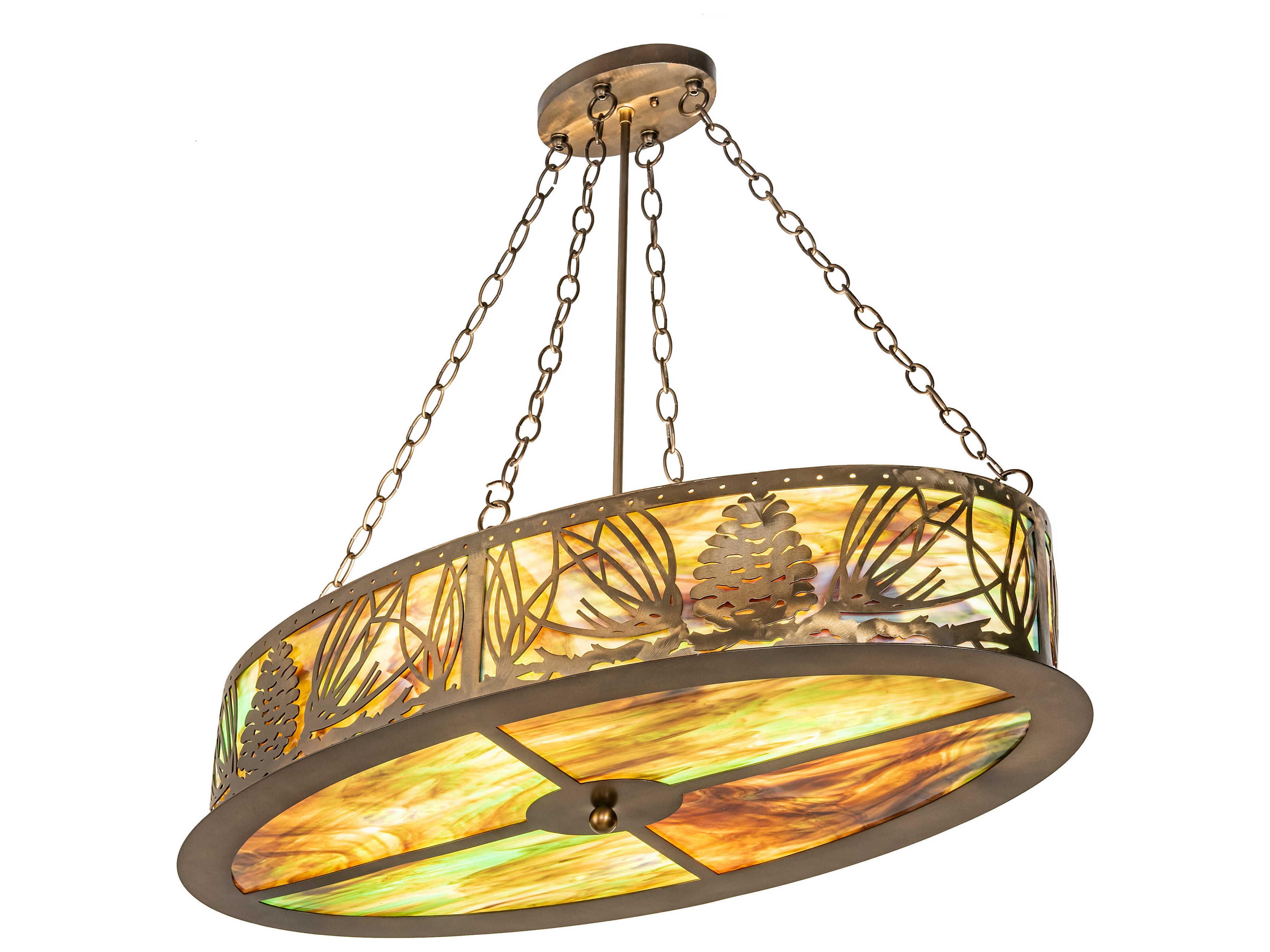 Meyda Mountain Pine 4-Light Antique Copper Brown Glass Drum Island Pendant