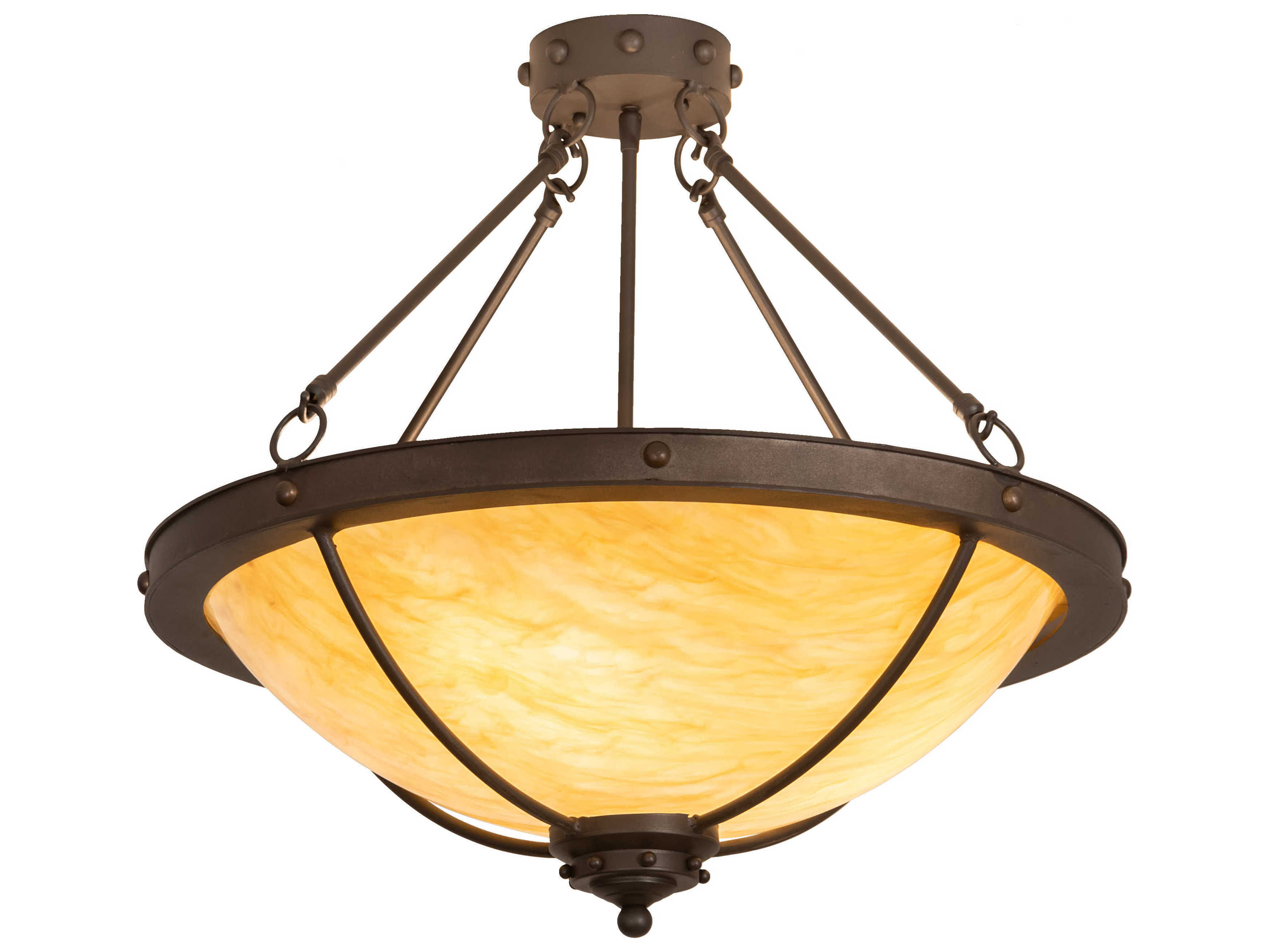 Meyda Freya 3-Light Wrought Iron Gray Bowl Semi Flush Mount