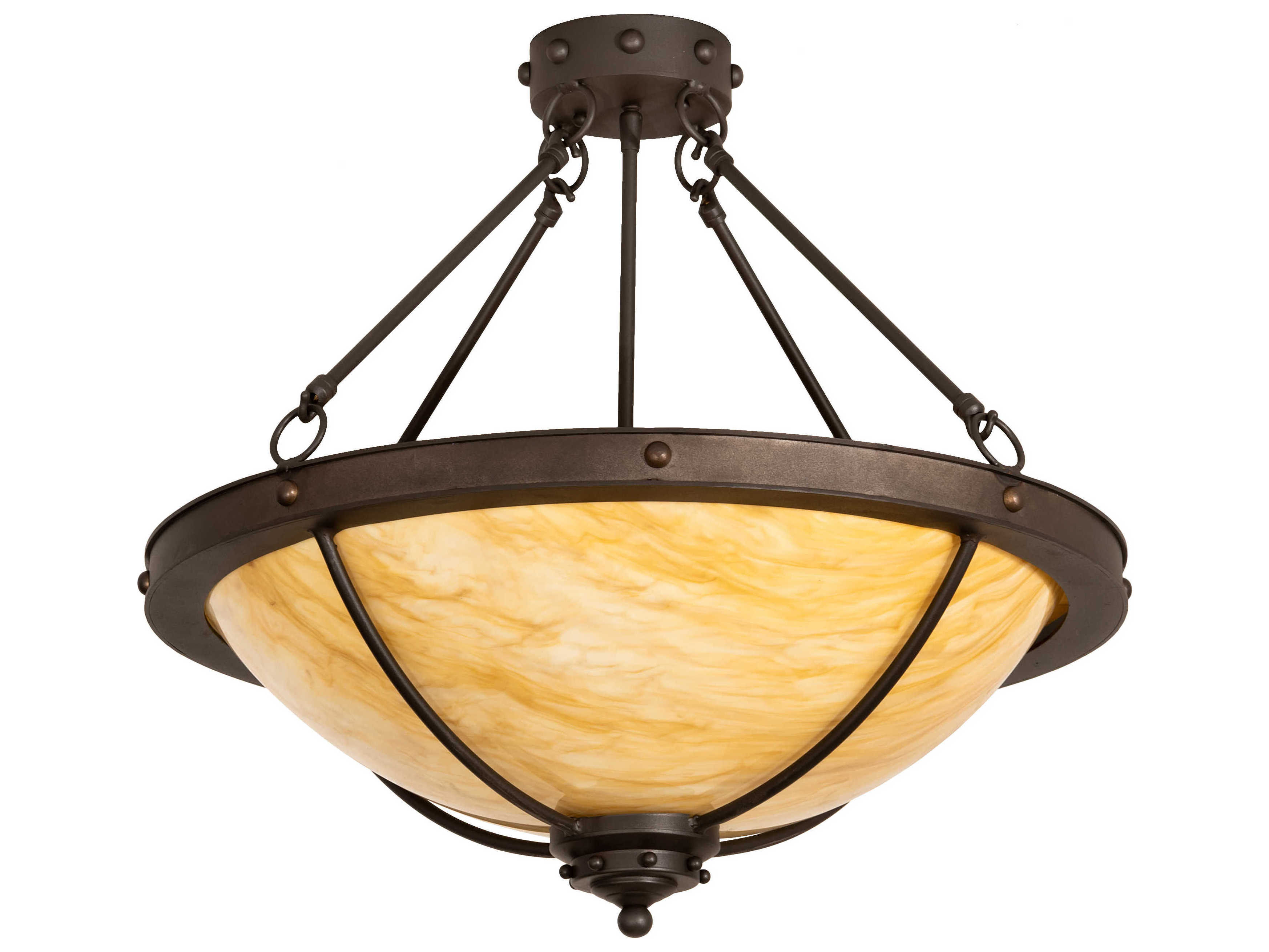 Meyda Freya 3-Light Wrought Iron Gray Bowl Semi Flush Mount