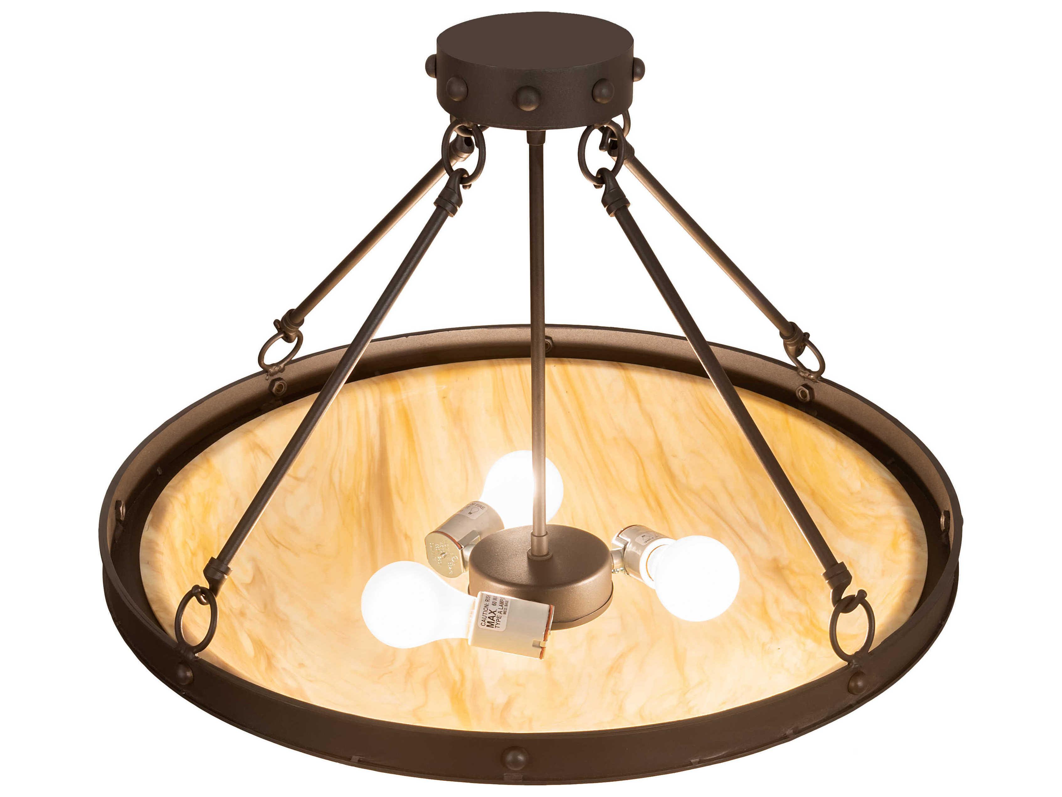 Meyda Freya 3-Light Wrought Iron Gray Bowl Semi Flush Mount