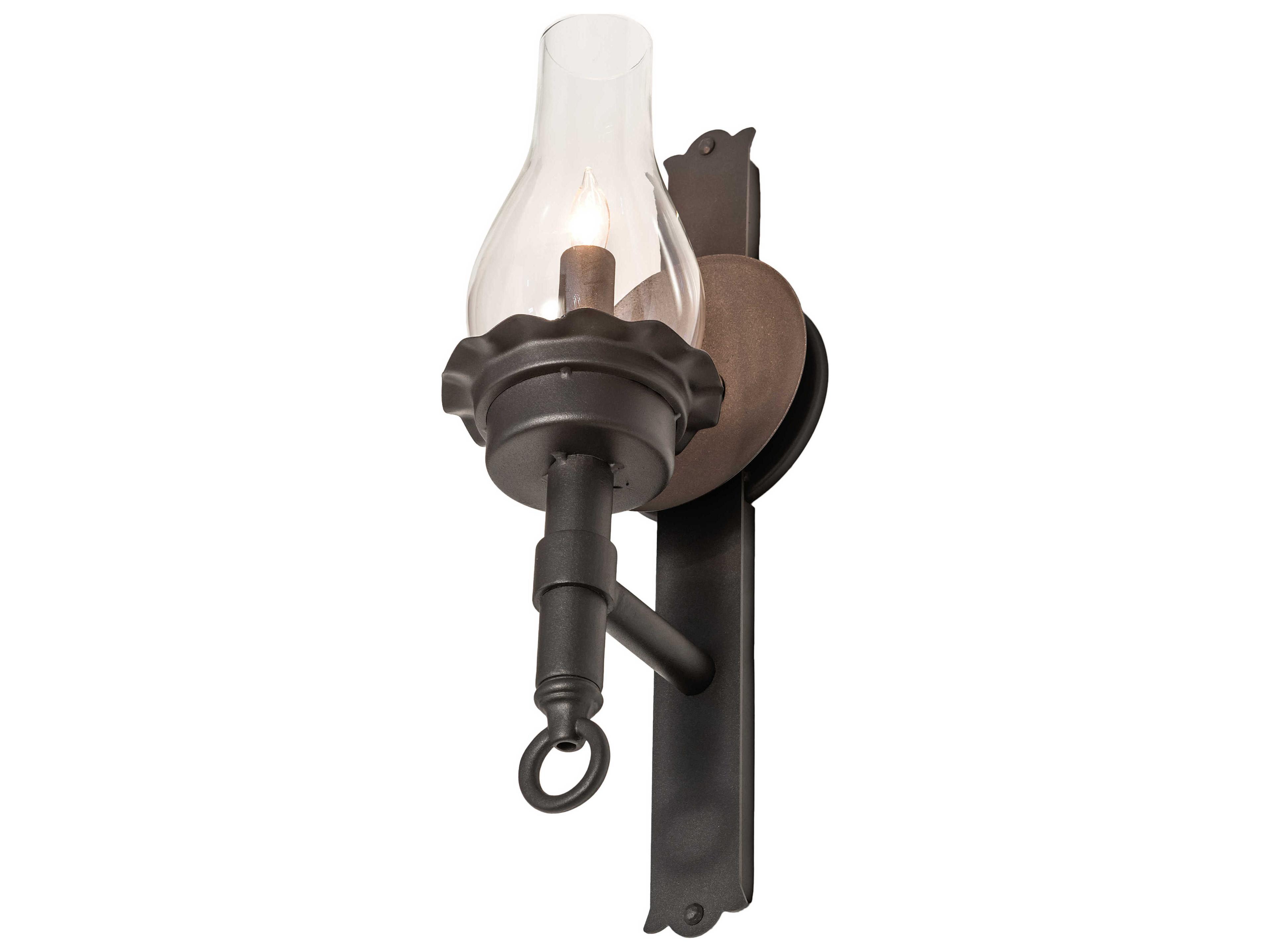 Meyda Durango 1-Light Wrought Iron Gray Glass Wall Sconce