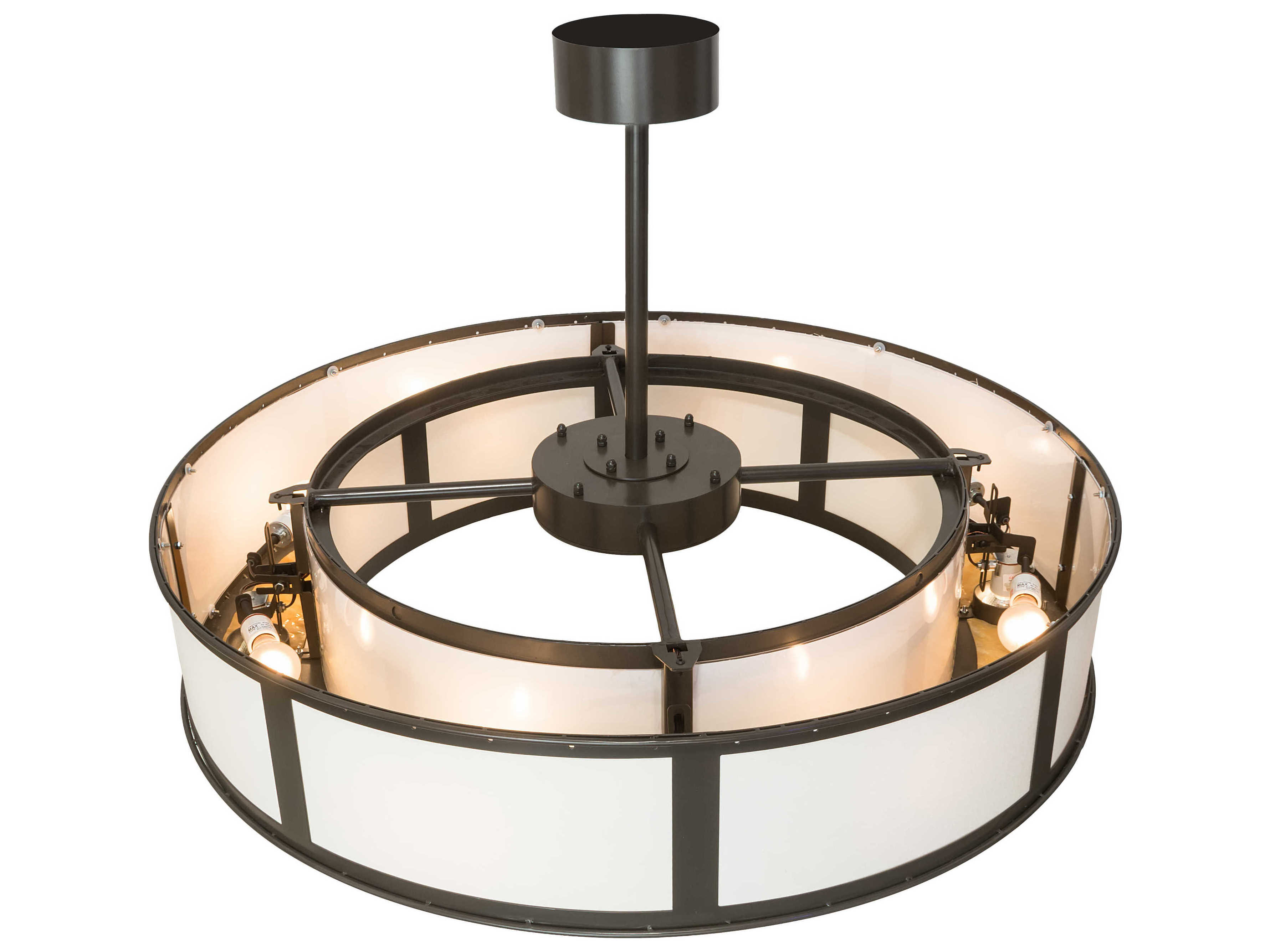 Meyda Maplewood 12-Light Timeless Bronze Off White Glass Drum Pendant