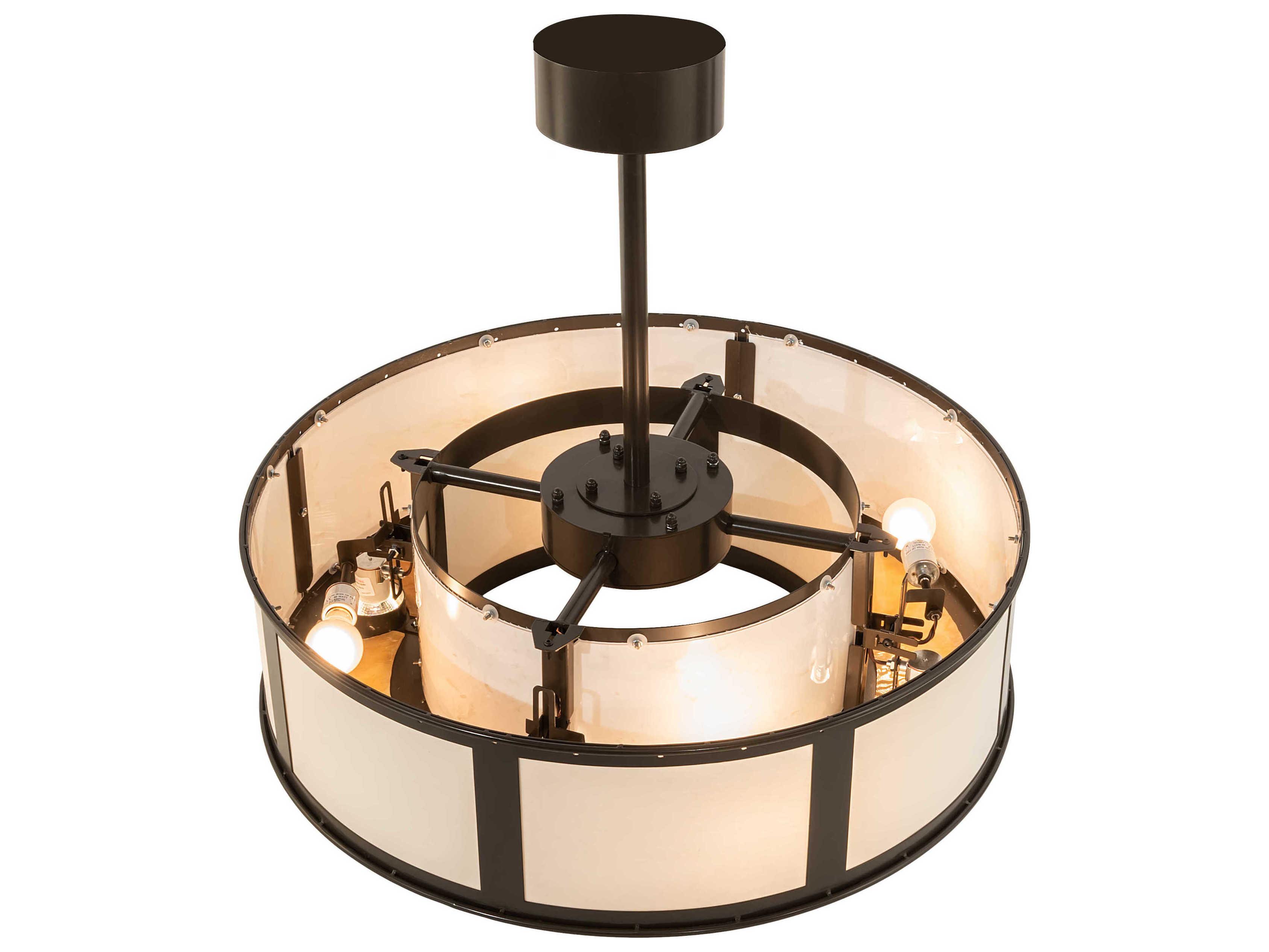Meyda Maplewood 4 4-Light Timeless Bronze Off White Glass Drum Pendant