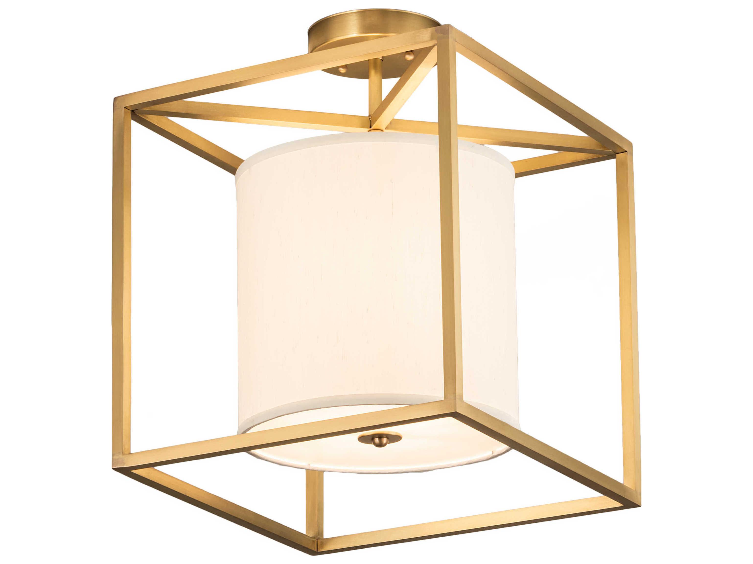 Meyda Kitzi 1-Light Brass Tint White Cylinder Semi Flush Mount