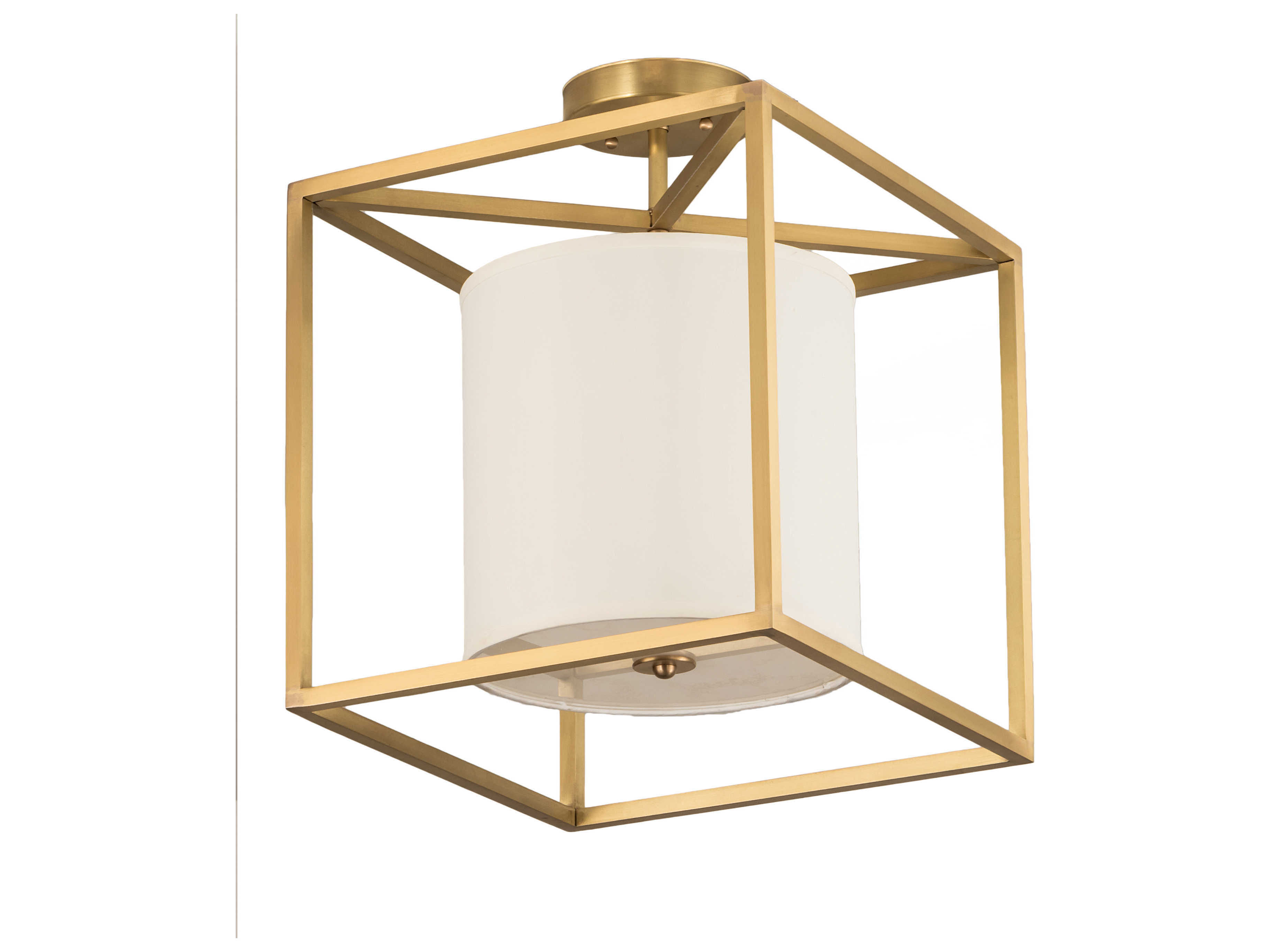 Meyda Kitzi 1-Light Brass Tint White Cylinder Semi Flush Mount