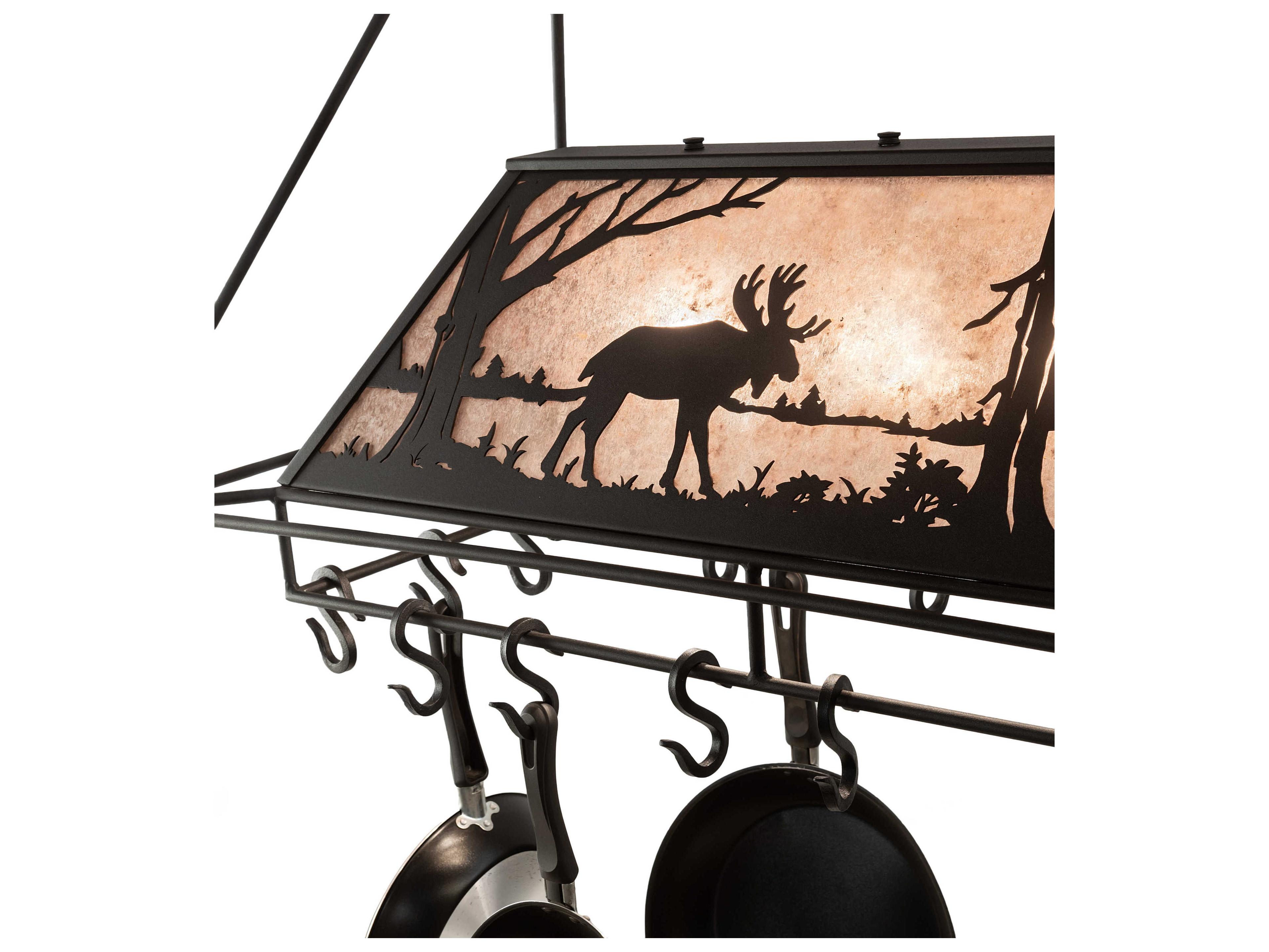 Meyda Moose At Lake 3-Light Black Silver Mica Island Pendant