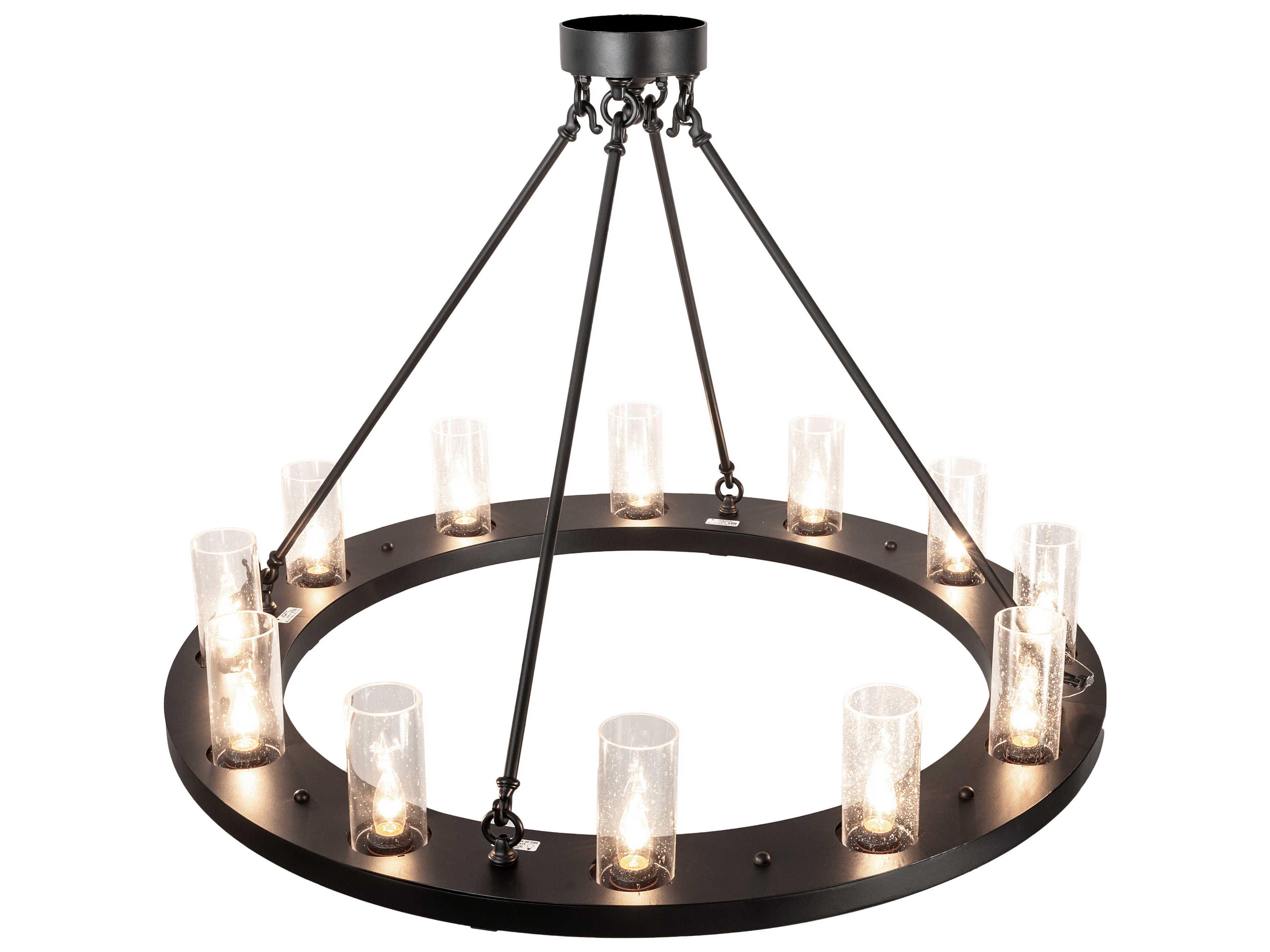 Meyda Loxley 12-Light Black Clear Seedy Glass Cylinder Round Chandelier