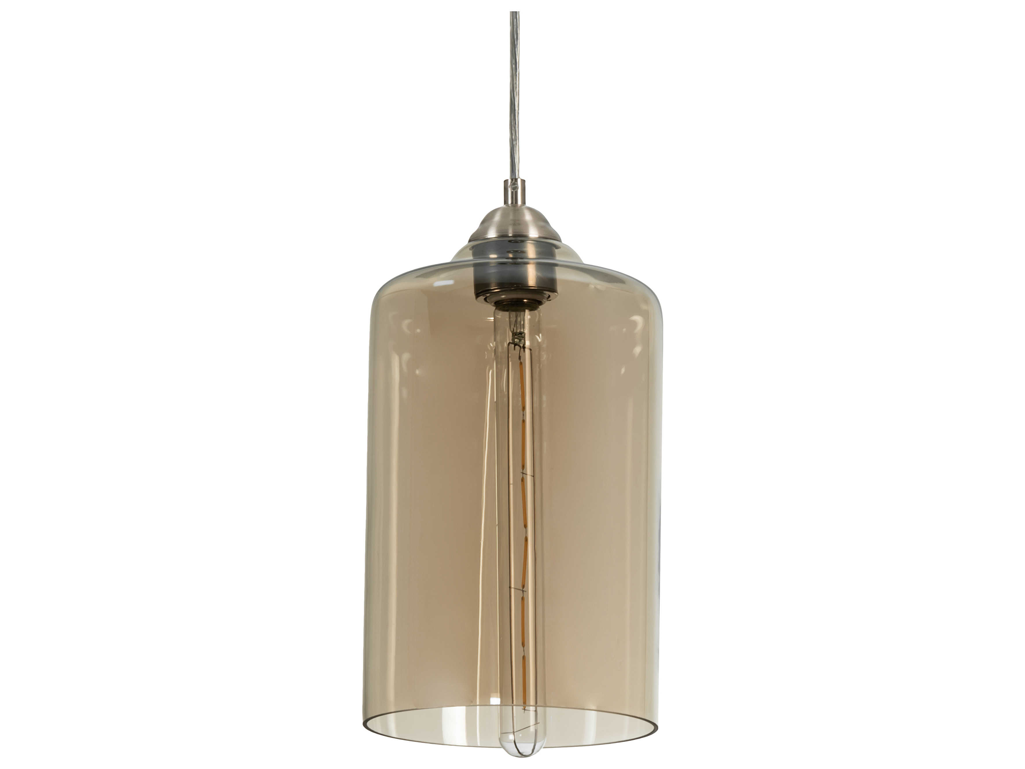 Meyda Mersch 1-Light Brushed Nickel Glass Cylinder Lantern Mini Pendant