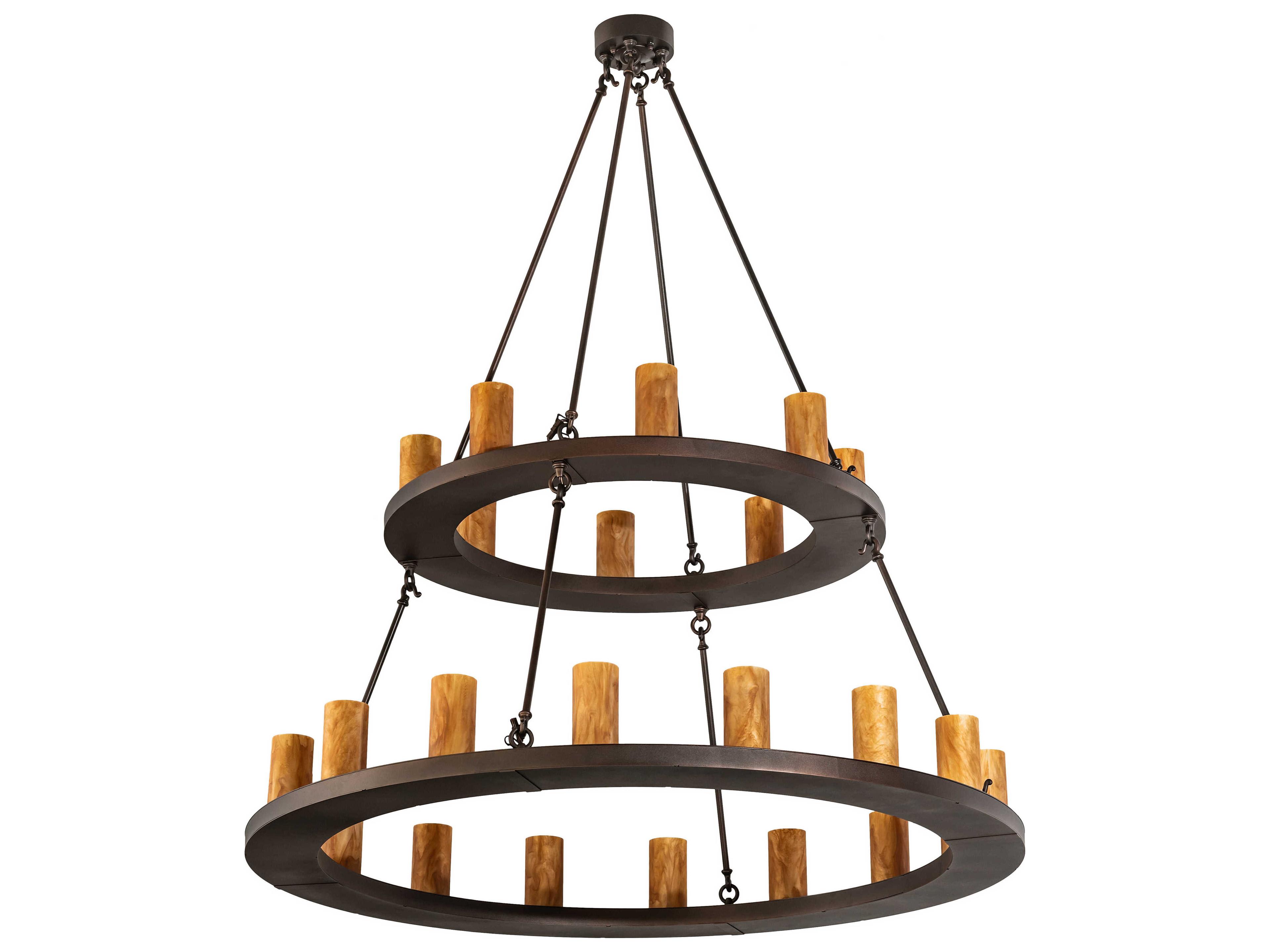 Meyda Loxley 24-Light Mahogany Bronze Brown Cylinder Round Chandelier