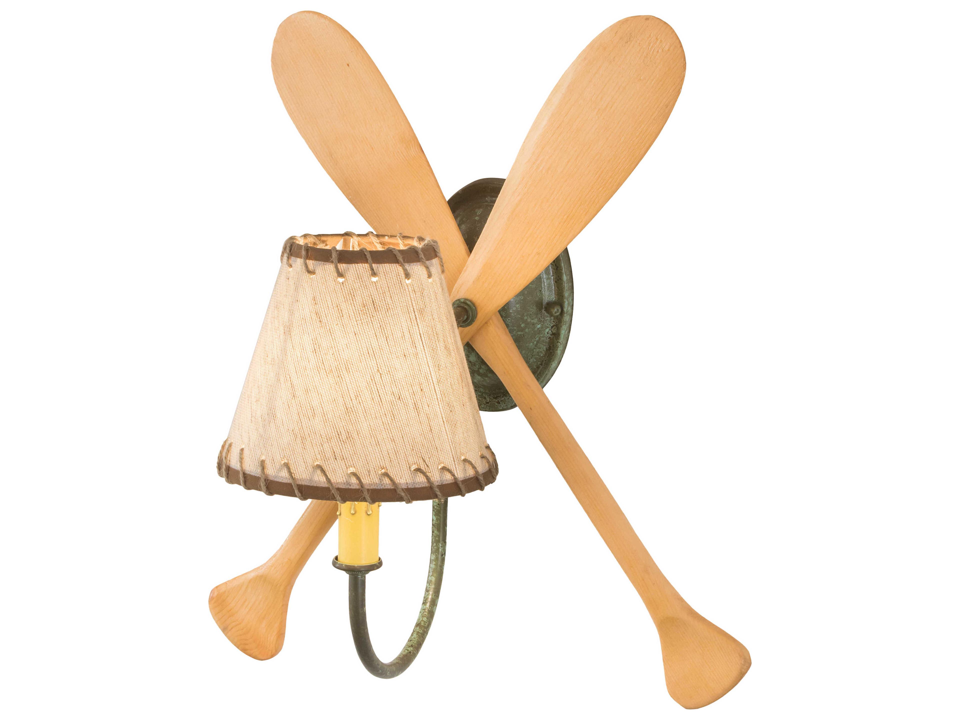 Meyda Paddle 1-Light Natural Wood Tarnished Copper Brown Wall Sconce