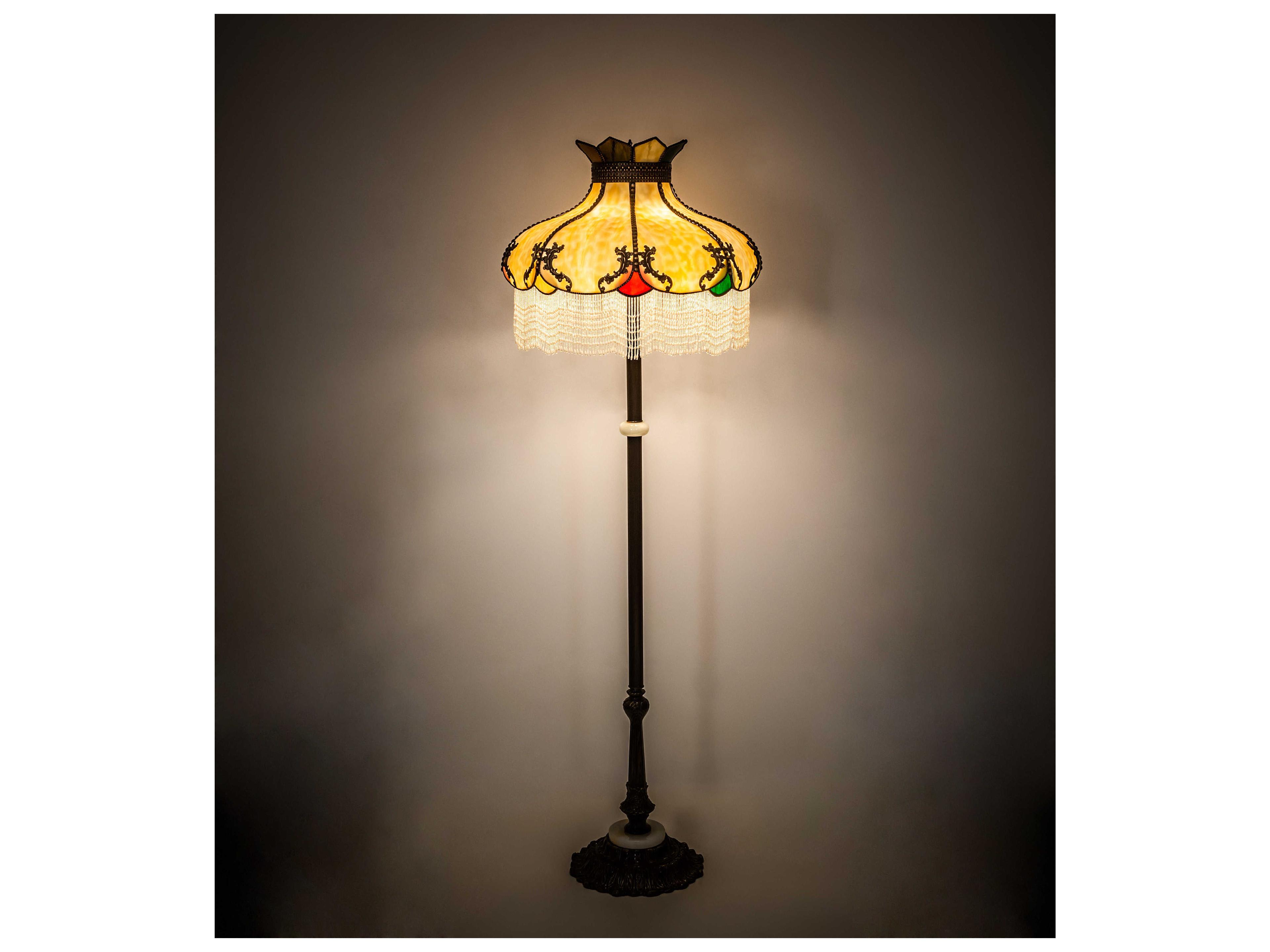 Meyda Elizabeth Glass Tiffany Antique Brass Blue Floor Lamp