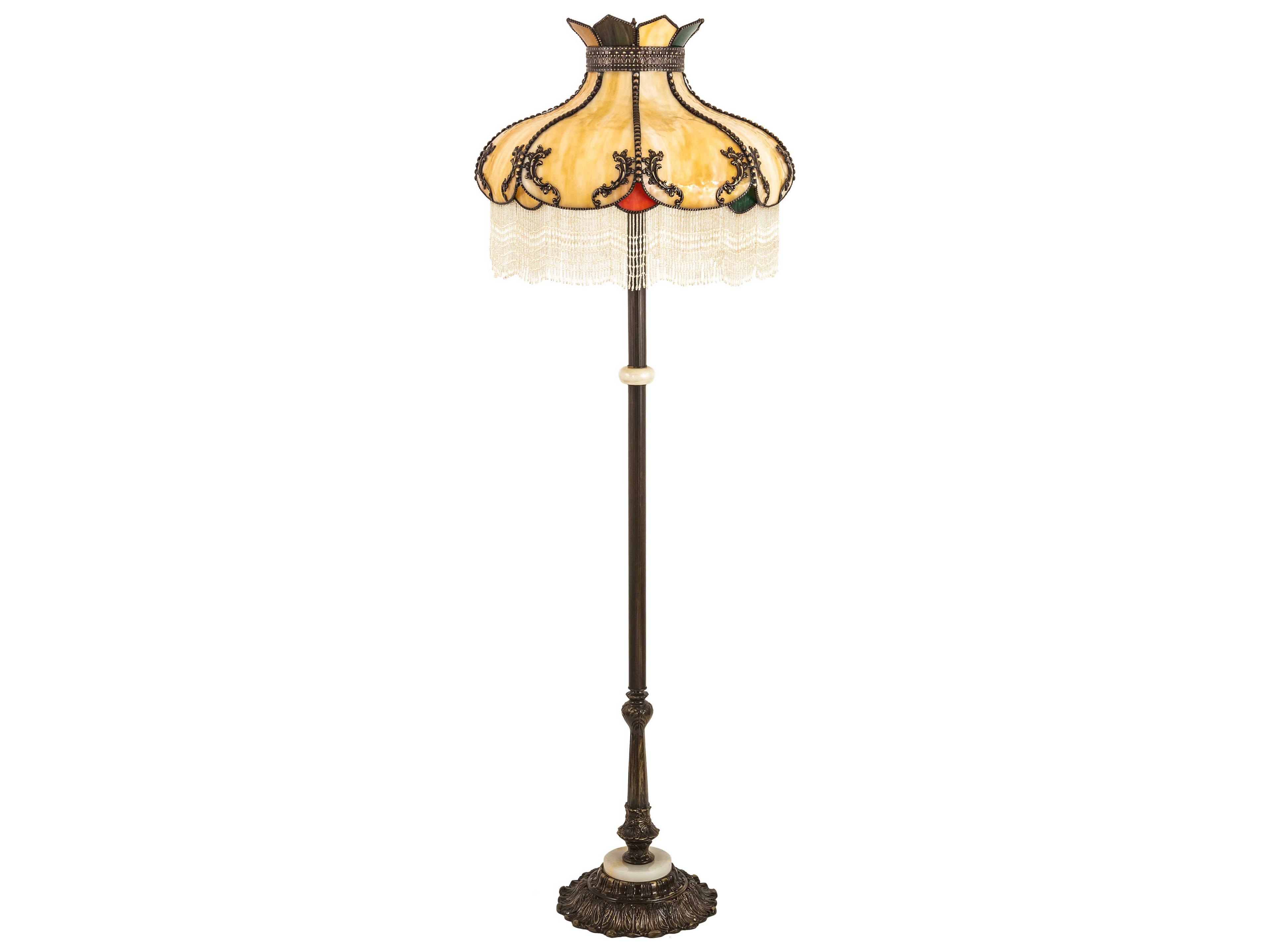 Meyda Elizabeth Glass Tiffany Antique Brass Blue Floor Lamp