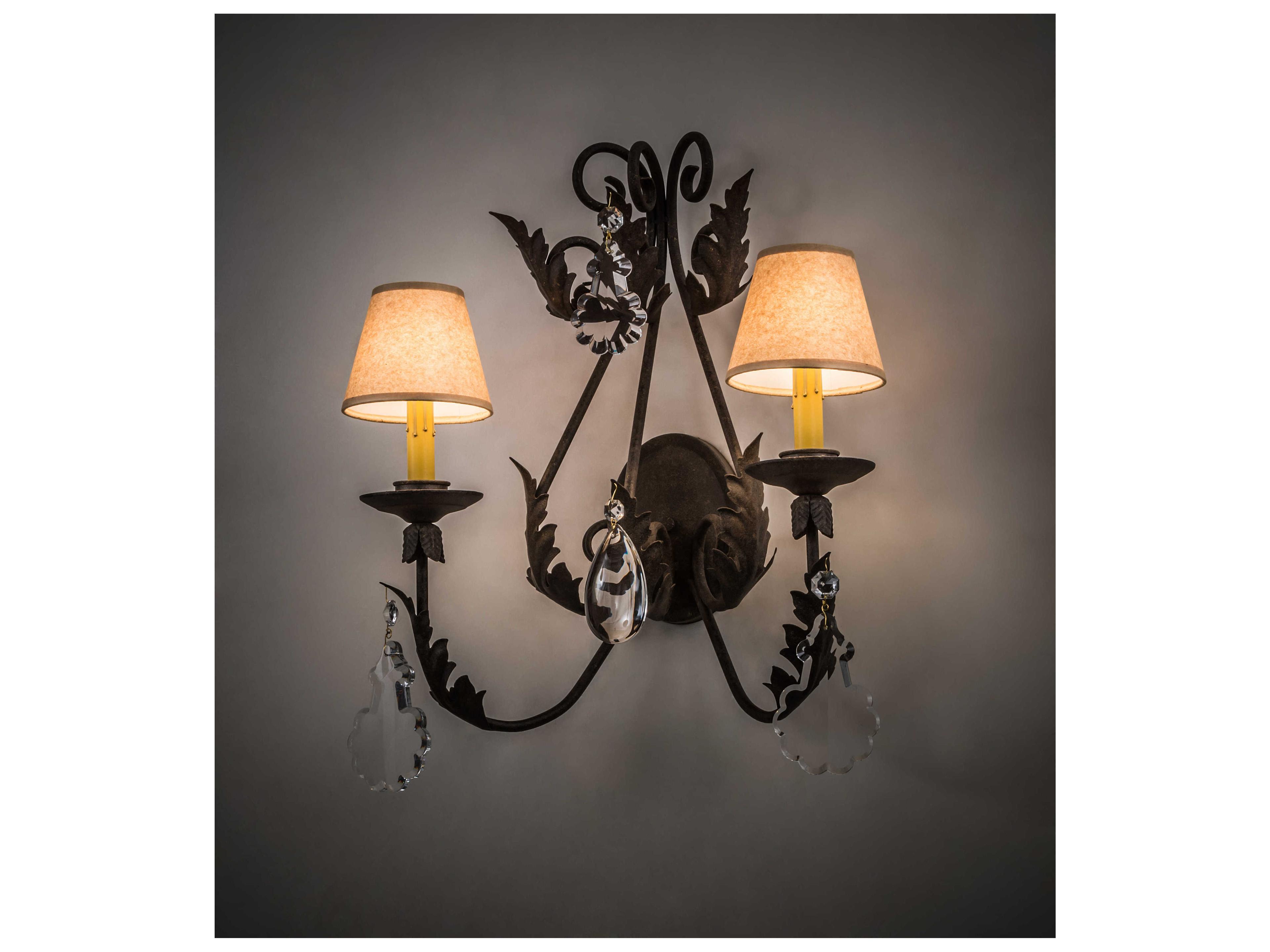 Meyda French Elegance 2-Light Chocolate Beige Clear Black Crystal Glass Wall Sconce