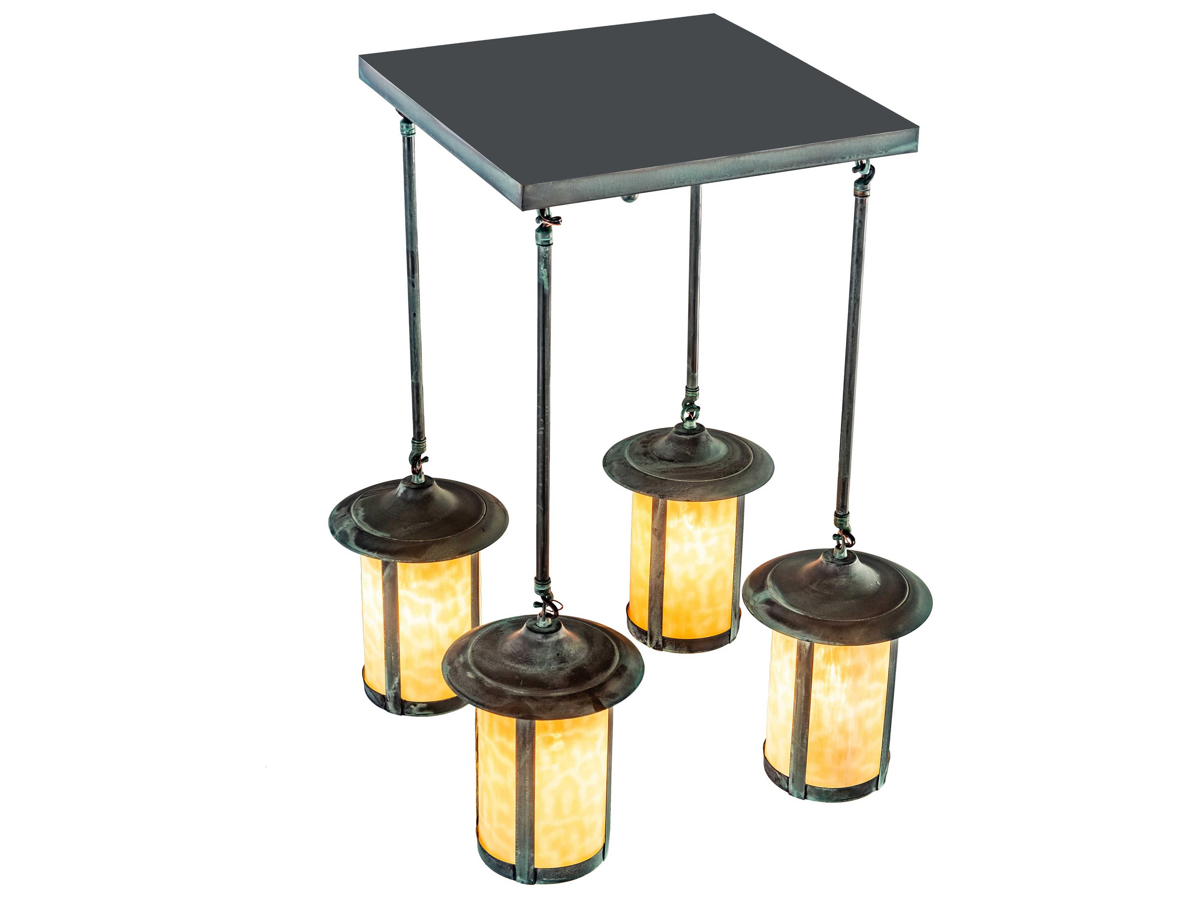 Meyda Fulton 4-Light Verdigris Green Glass Cylinder Pendant