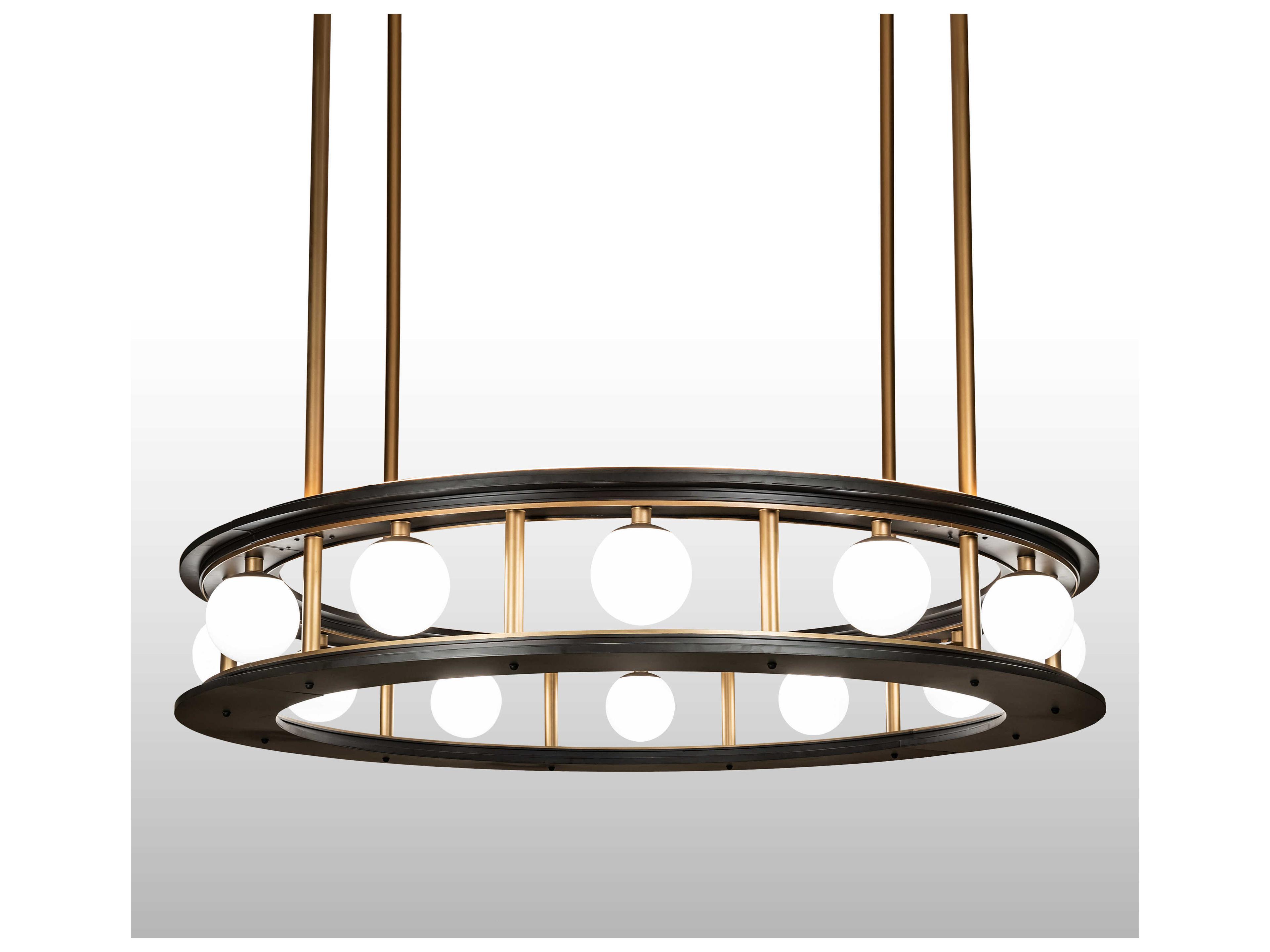 Meyda Reginald 12-Light Weathered Brass Gold Glass LED Globe Round Pendant