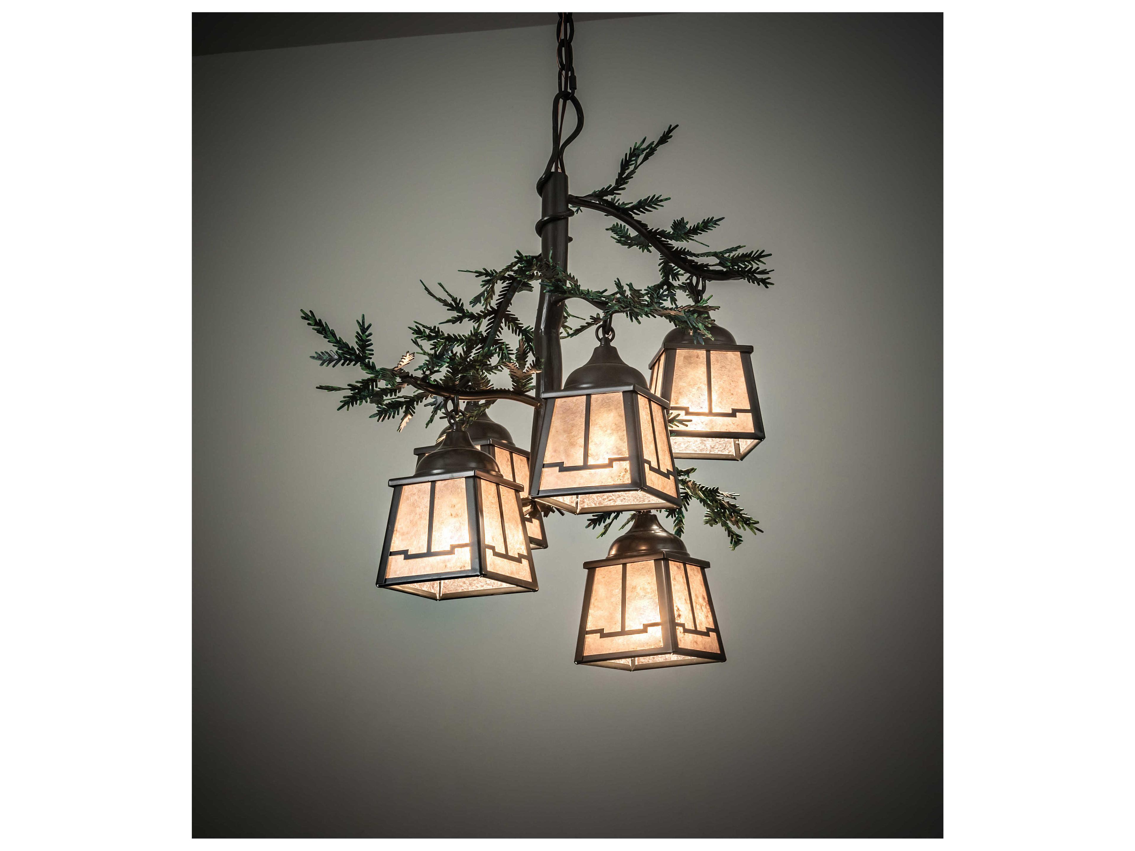 Meyda Pine Branch Valley View 5-Light Timeless Bronze Silver Lantern Chandelier