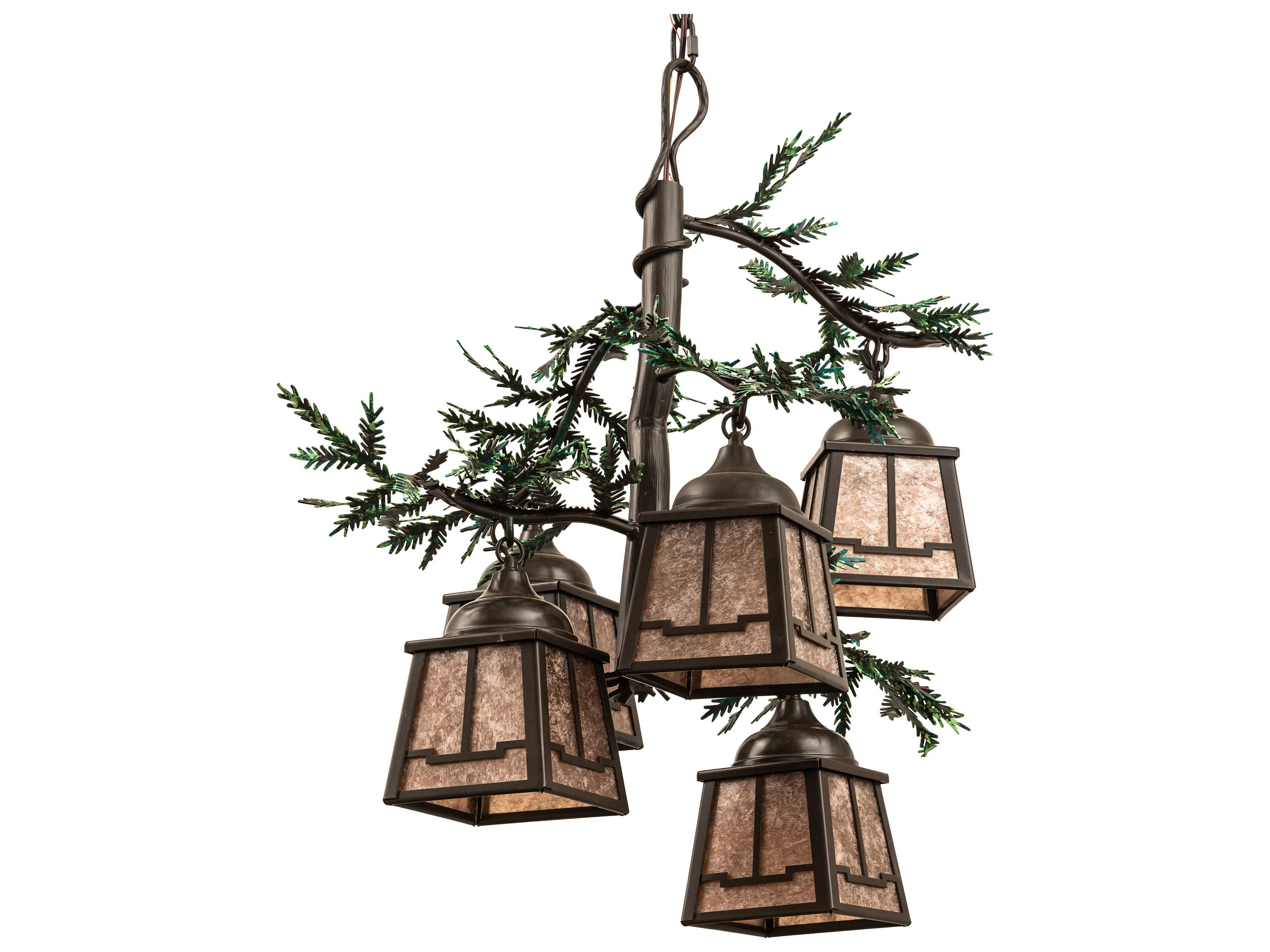 Meyda Pine Branch Valley View 5-Light Timeless Bronze Silver Lantern Chandelier