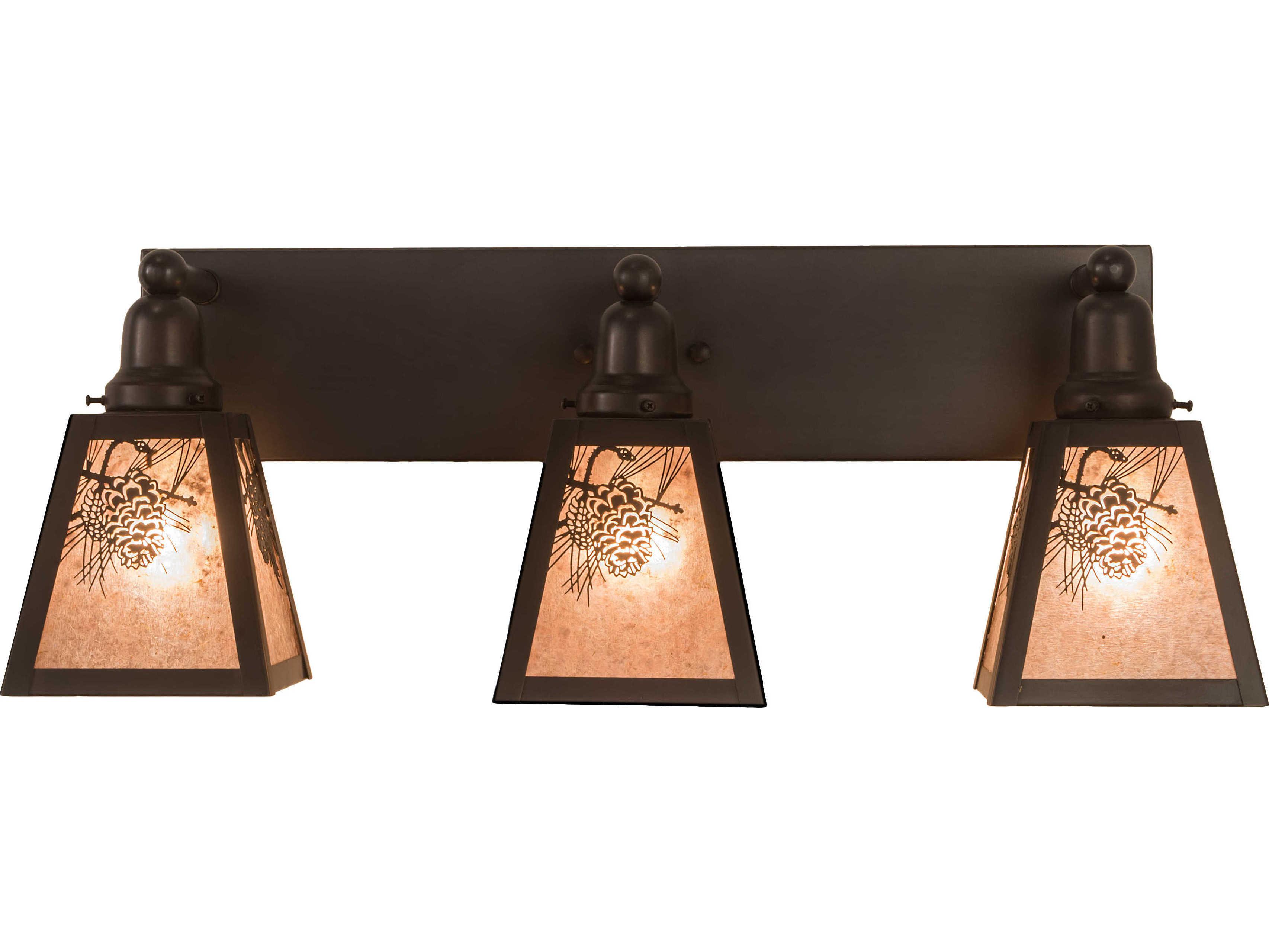 Meyda Pinecone 3-Light Craftsman Brown Silver Vanity Light