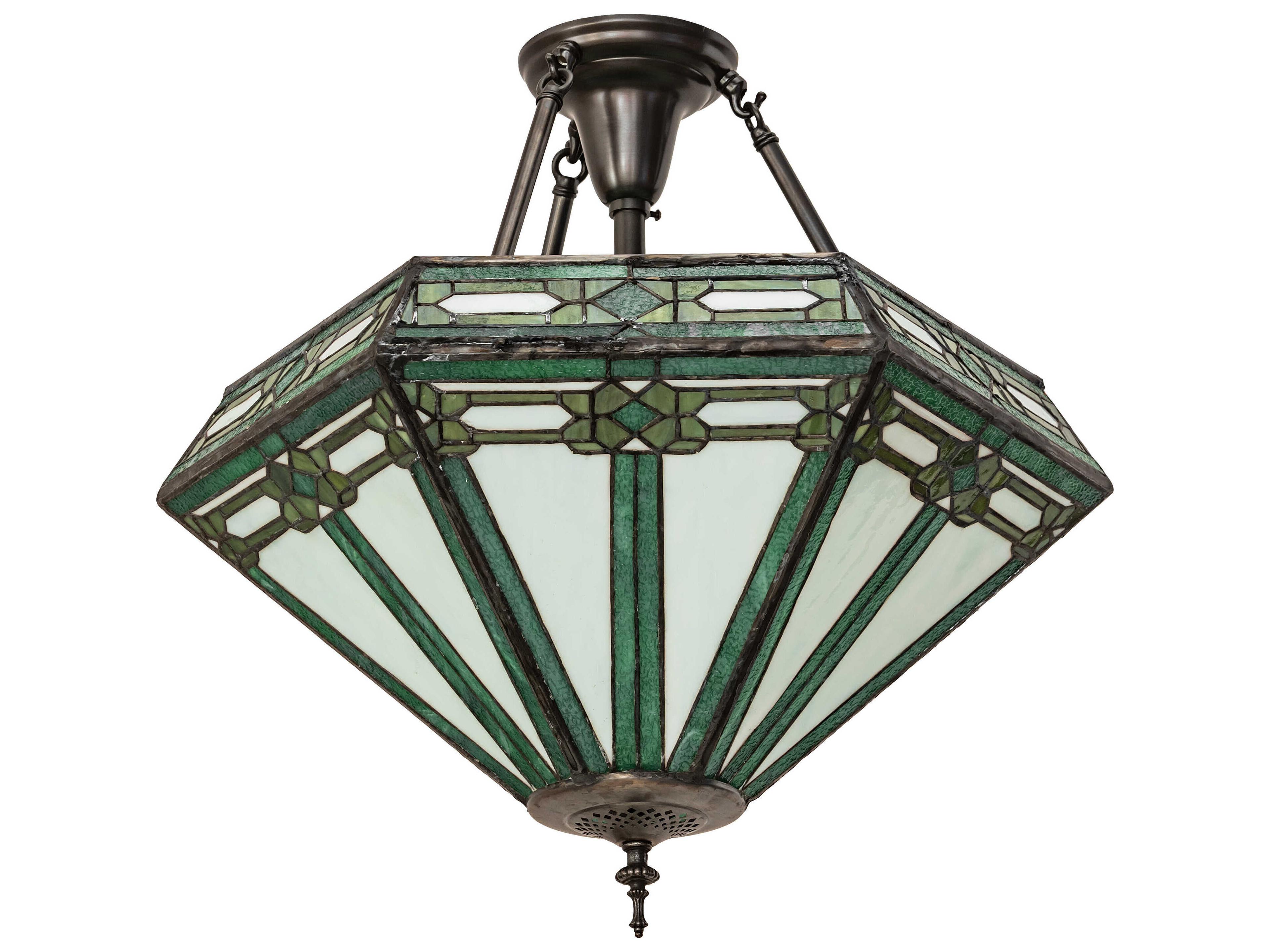 Meyda Arts & Crafts 3-Light Craftsman Brown Traditional Semi Flush Mount