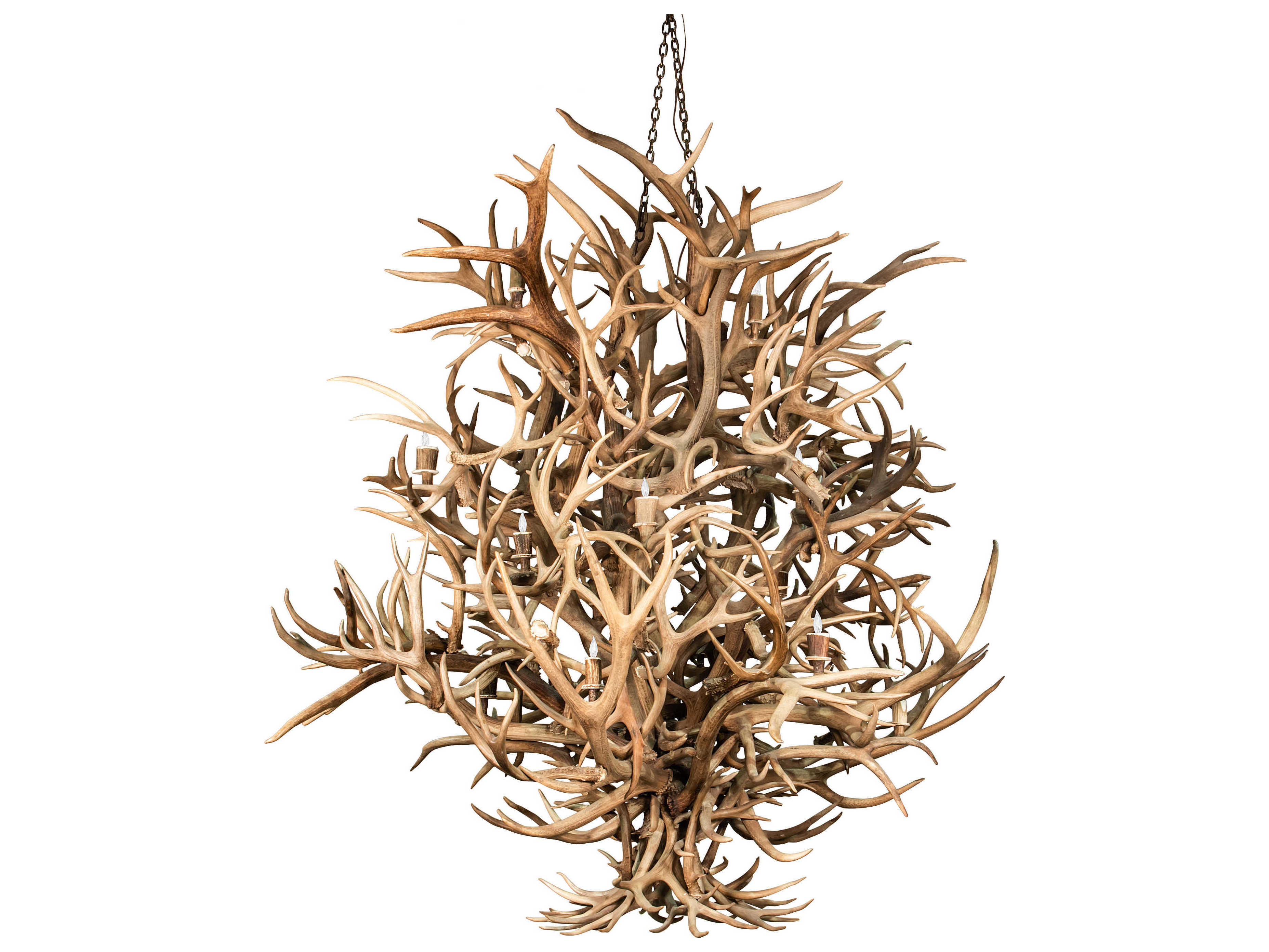 Meyda Antlers 16-Light6-Light Antique Copper Off White Candelabra Tiered Chandelier