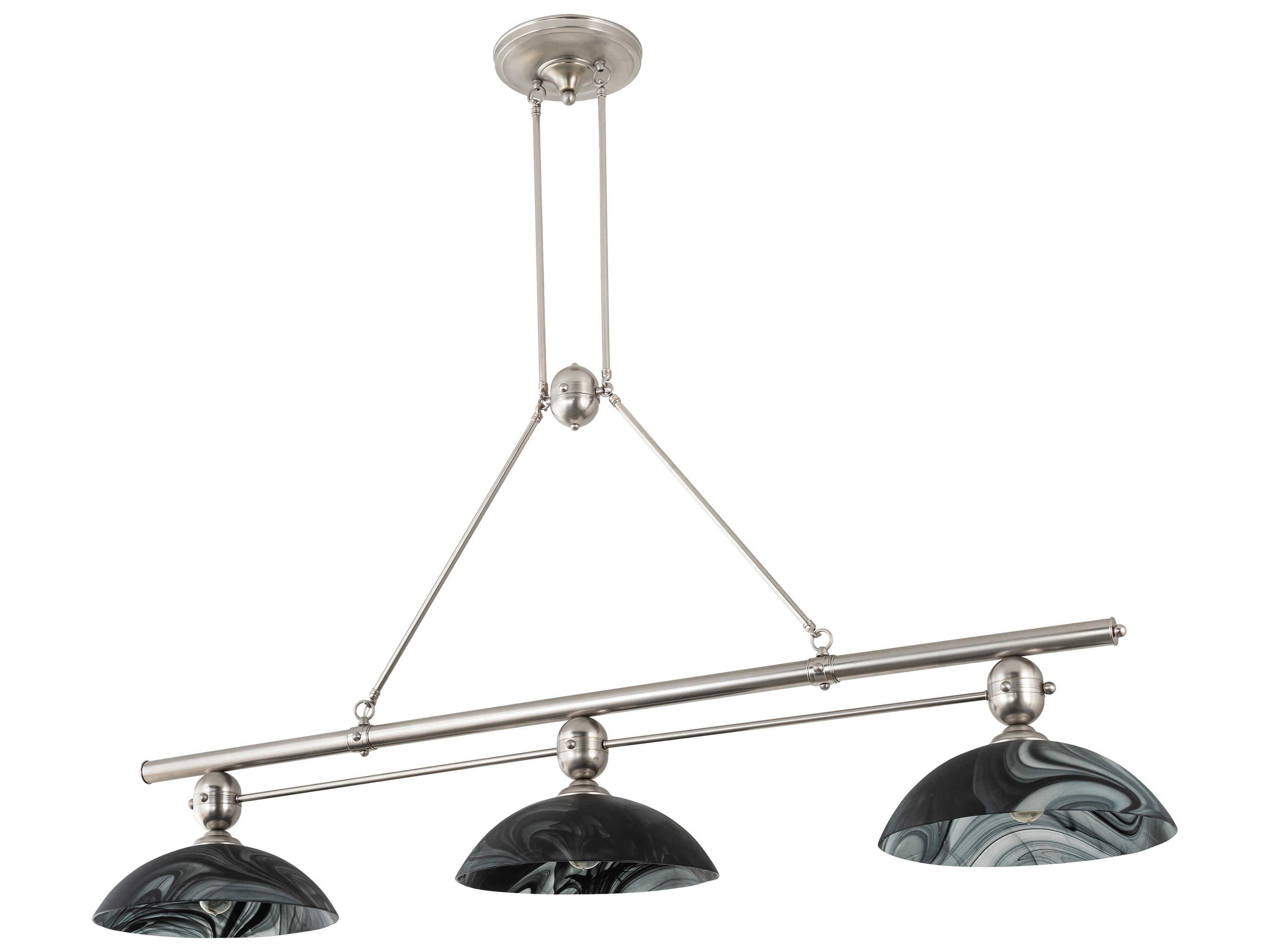 Meyda Deco 3-Light Nickel Black Glass Bowl Island Pendant