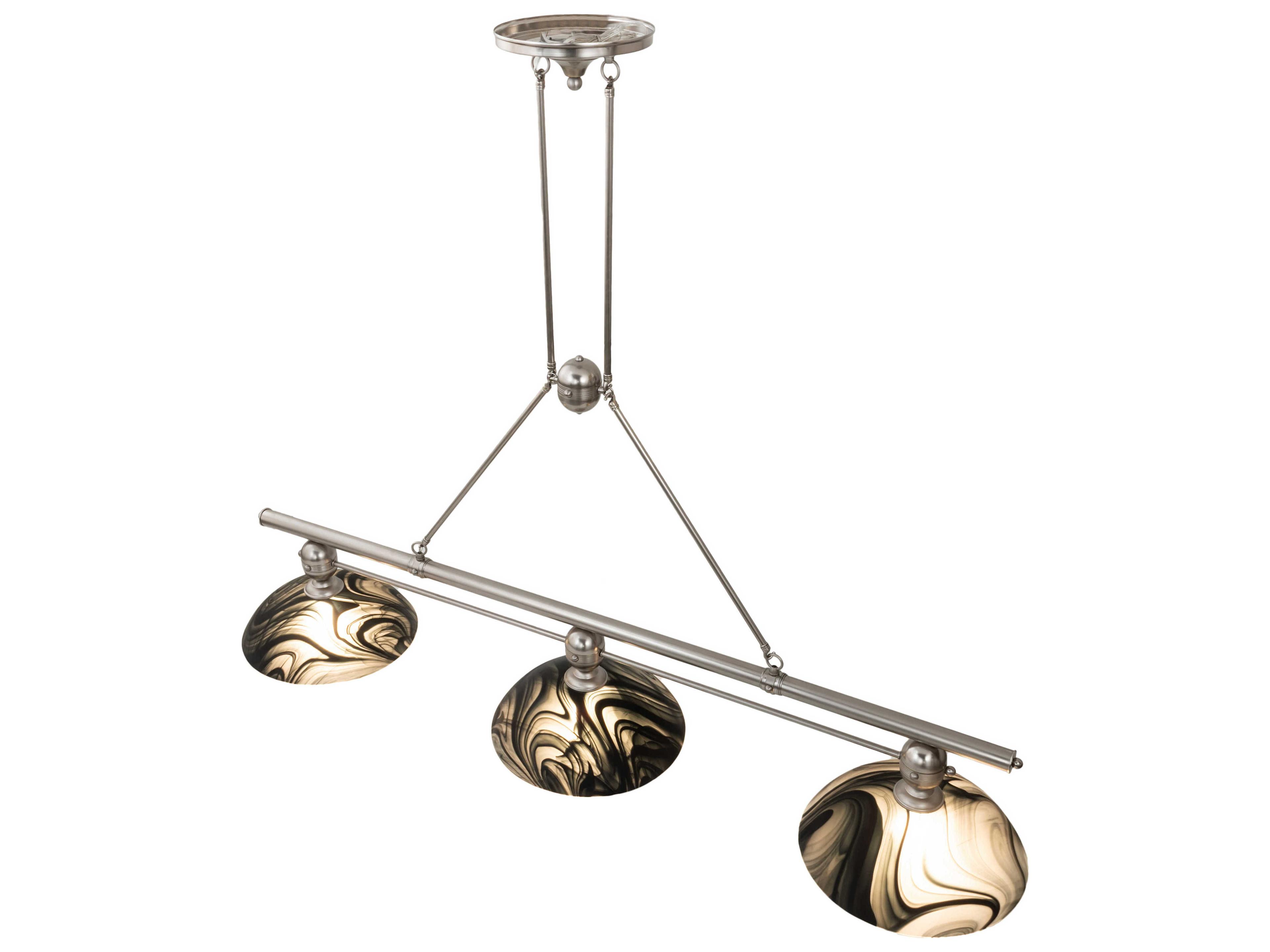 Meyda Deco 3-Light Nickel Black Glass Bowl Island Pendant