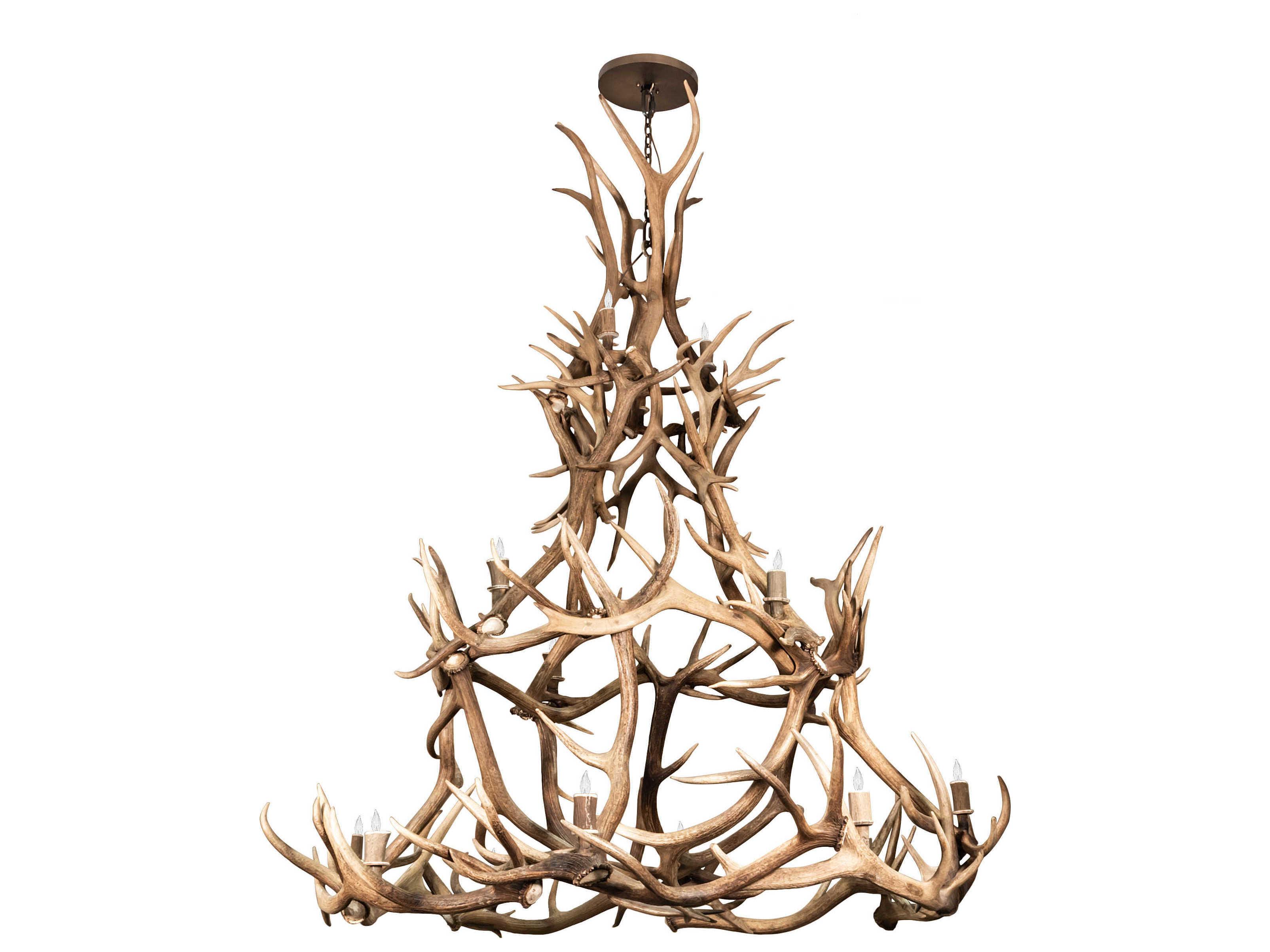 Meyda Antlers 16-Light6-Light Antique Copper Off White Candelabra Tiered Chandelier