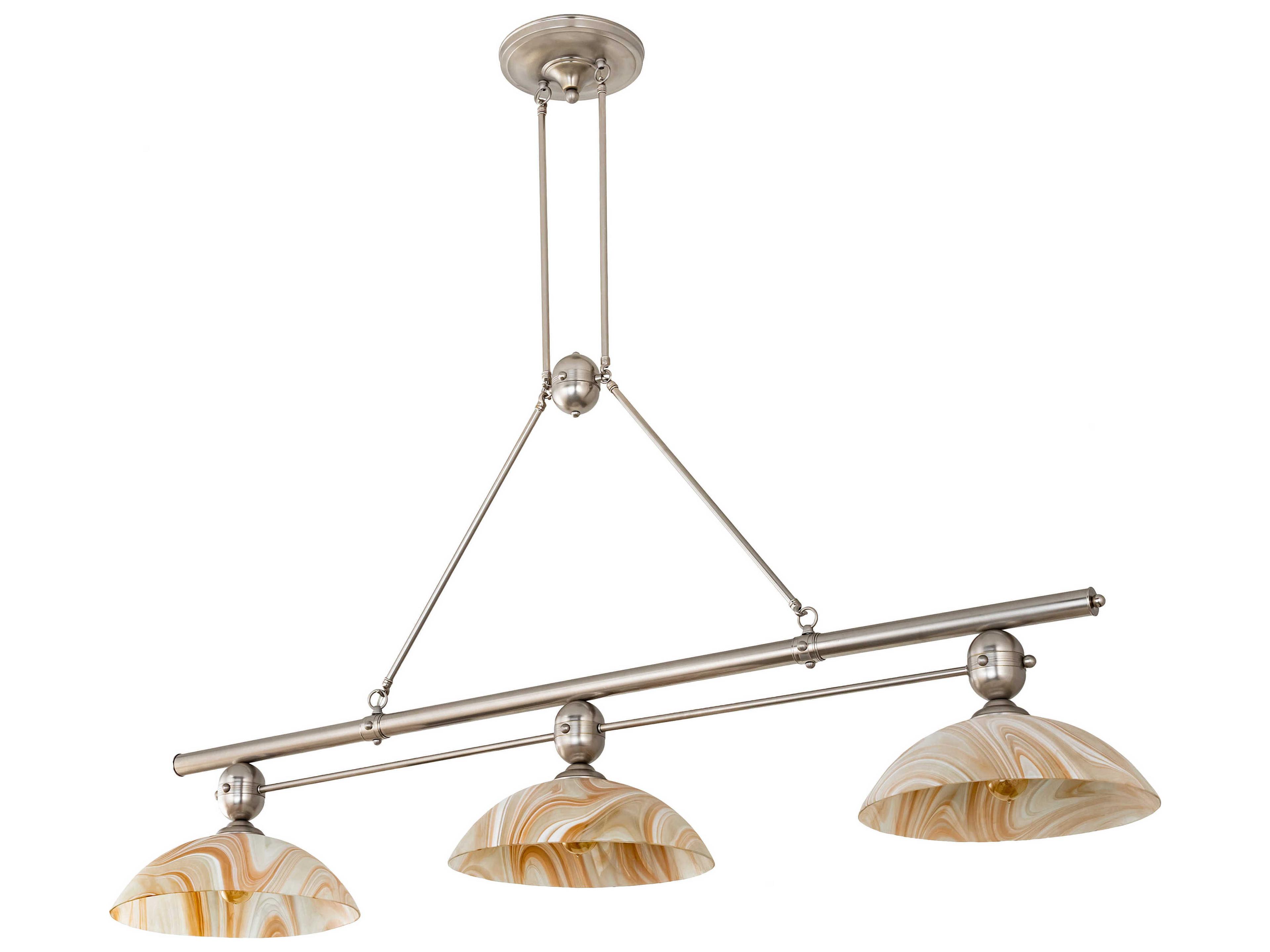 Meyda Deco 3-Light Nickel Off White Glass Bowl Island Pendant