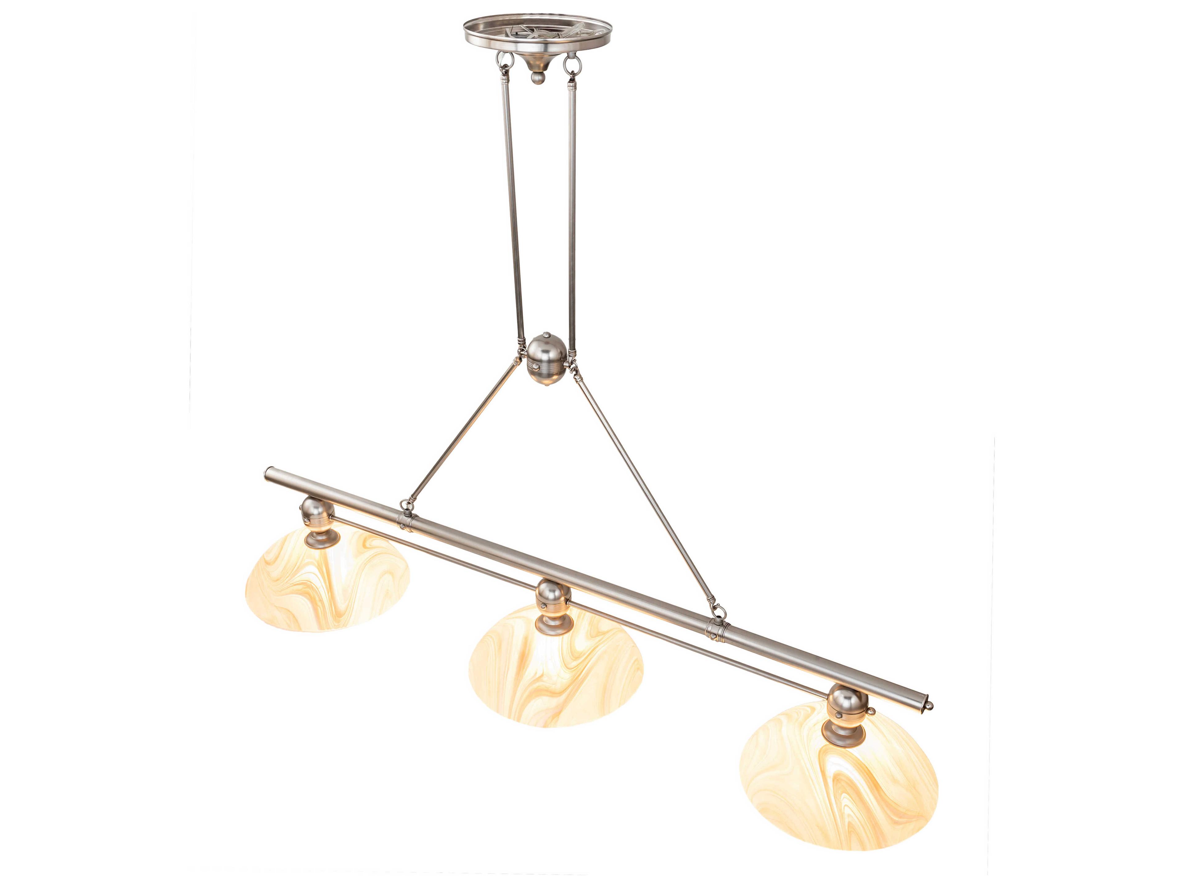 Meyda Deco 3-Light Nickel Off White Glass Bowl Island Pendant